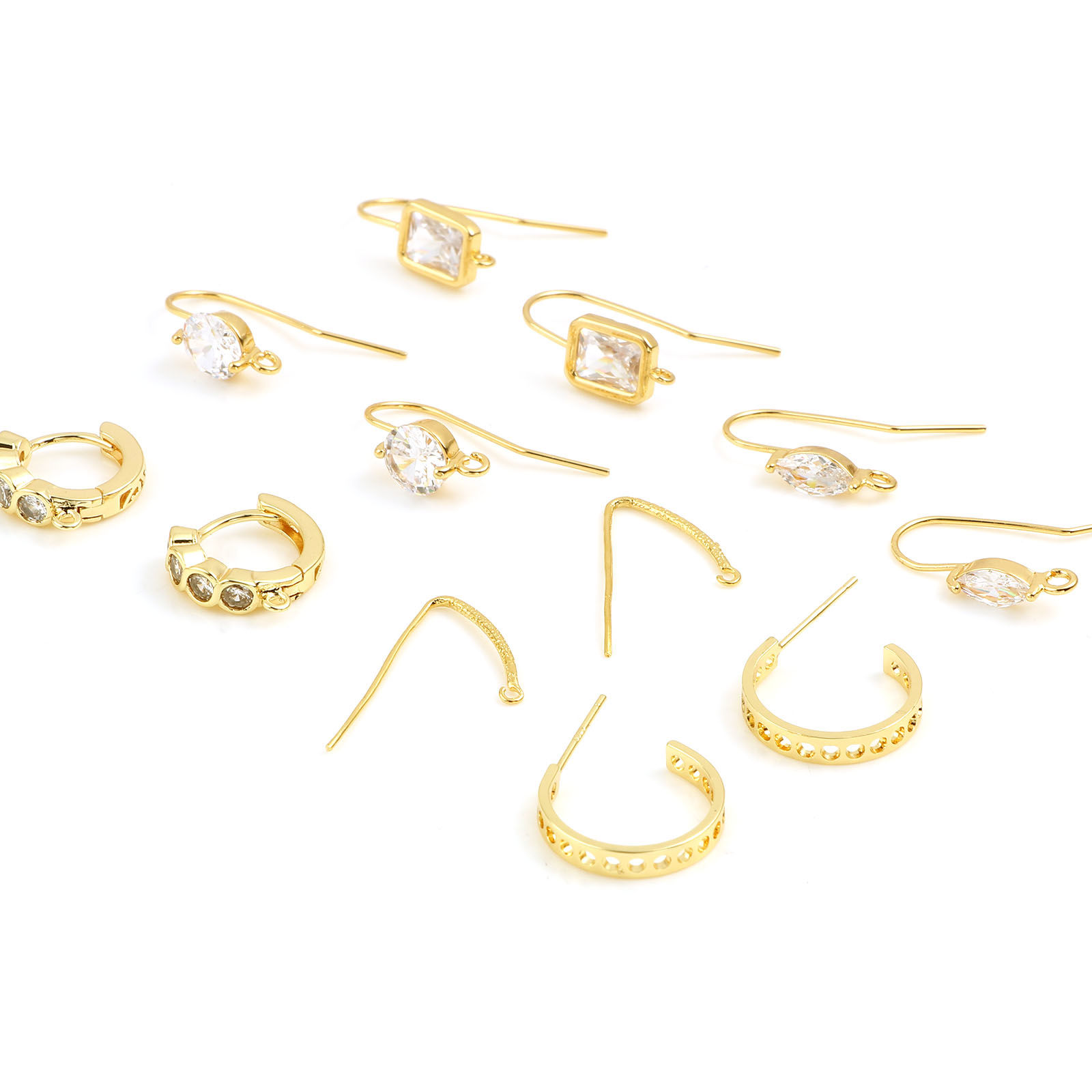 Picture of Brass Ear Wire Hooks Earring 18K Real Gold Plated W/ Loop Post/ Wire Size: (21 gauge), 2 PCs