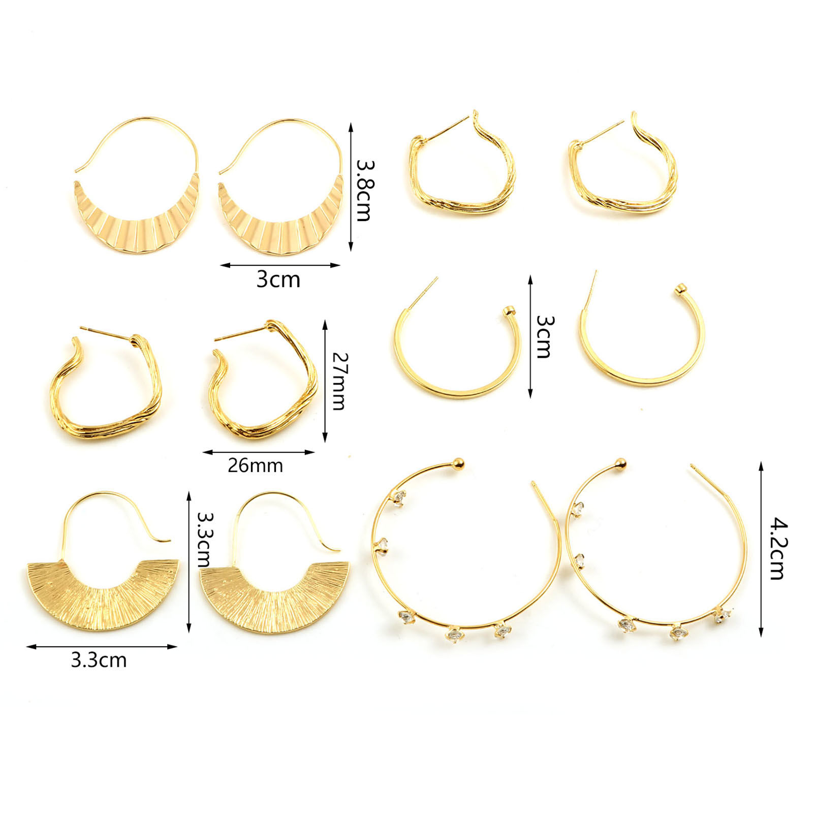 Изображение Медь Серьги 18K настоящее золото с покрытием Размер столбца / провода: (20 калибров), 2 ШТ