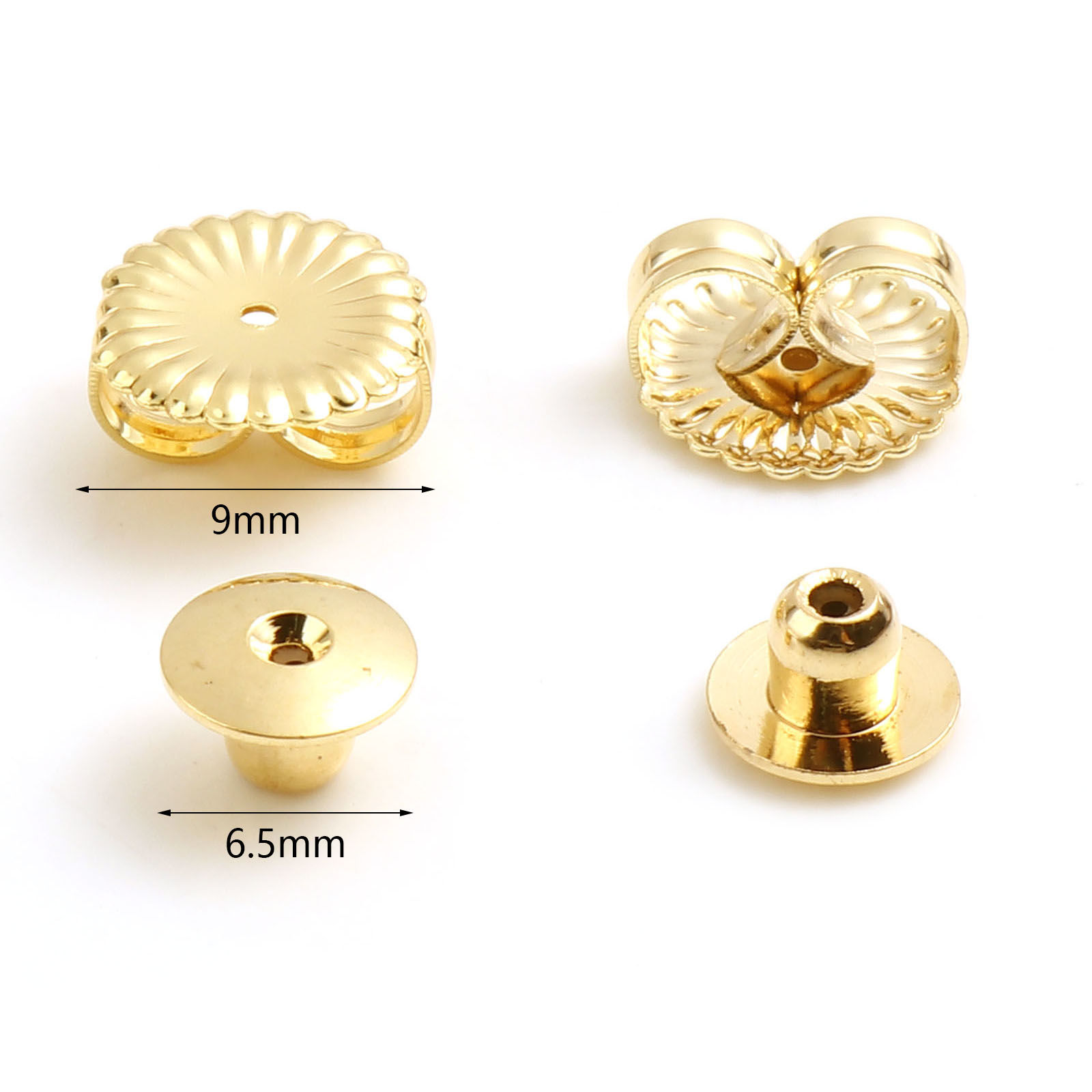 Picture of Brass Ear Nuts Post Stopper Earring Findings 18K Real Gold Plated 10 PCs