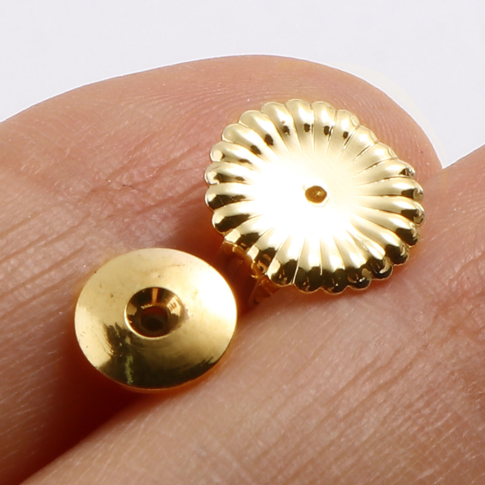 Picture of Brass Ear Nuts Post Stopper Earring Findings 18K Real Gold Plated 10 PCs