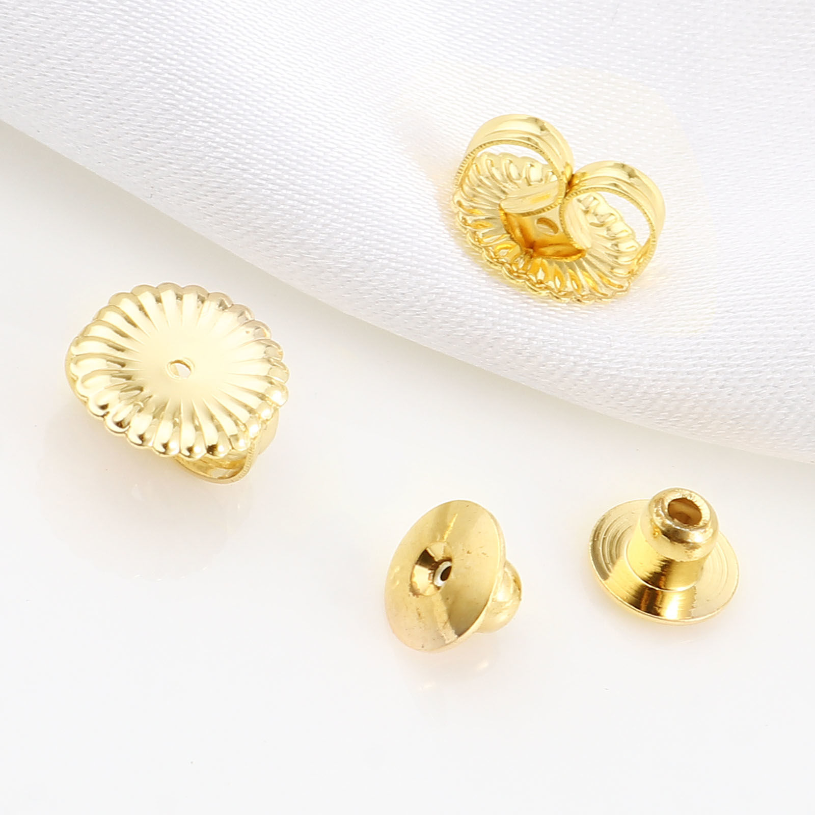 Picture of Brass Ear Nuts Post Stopper Earring Findings 18K Real Gold Plated 10 PCs