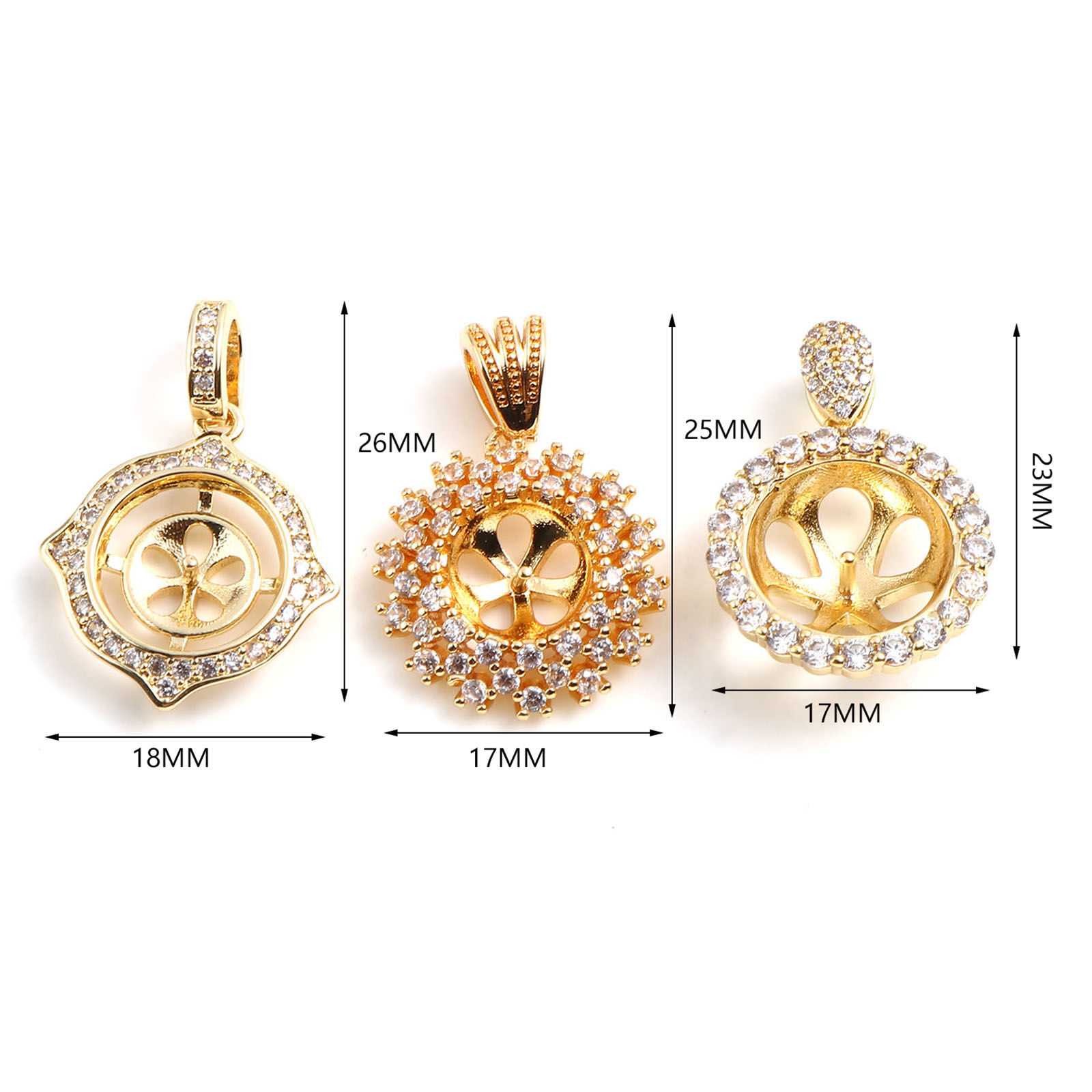 真鍮 マイクロインレイシリーズ ヒートンキャップ パールキャップチャーム K18 18金ゴールドフィルド クリアジルコン 1 個 の画像