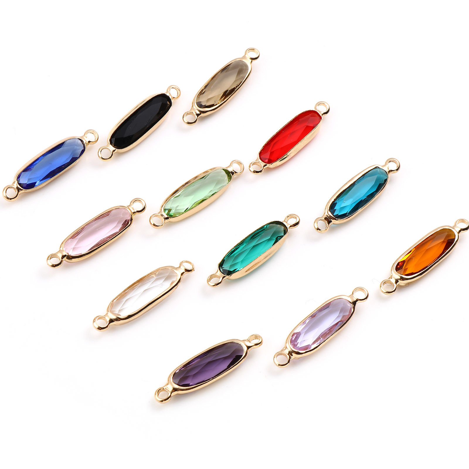 Picture of Brass & Glass Connectors Oval Gold Plated Multicolor 22mm x 6mm, 5 PCs