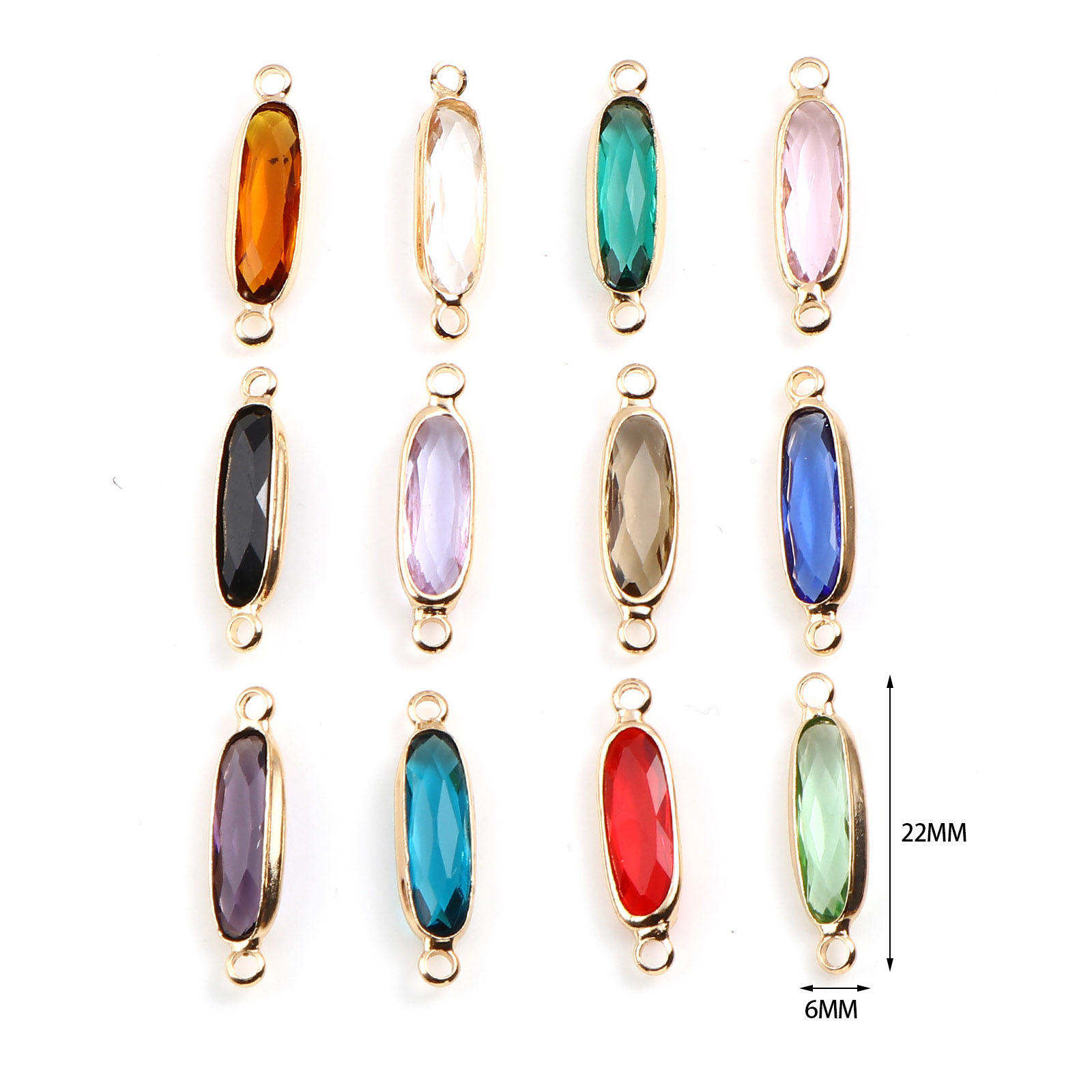 Picture of Brass & Glass Connectors Oval Gold Plated Multicolor 22mm x 6mm, 5 PCs