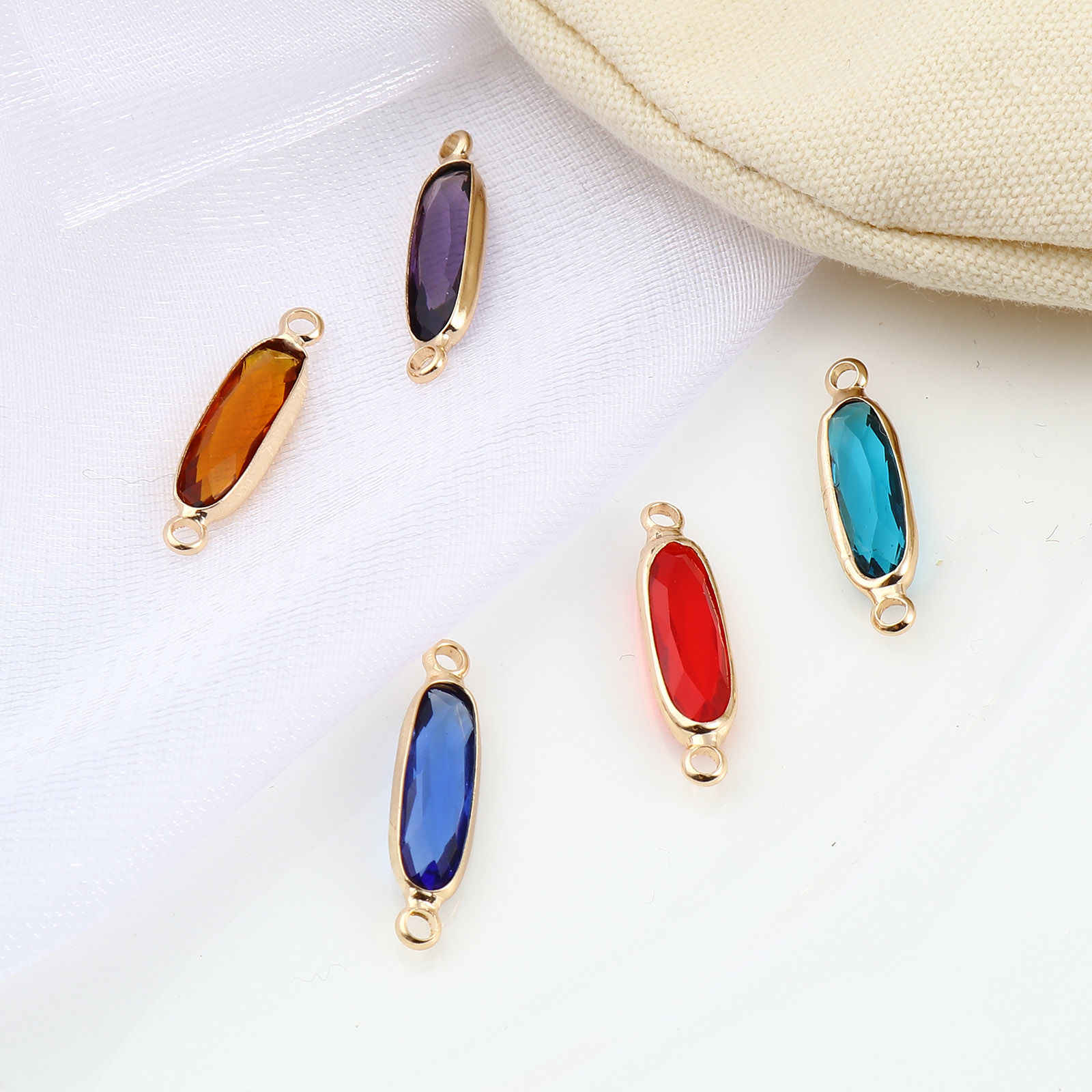 Picture of Brass & Glass Connectors Oval Gold Plated Multicolor 22mm x 6mm, 5 PCs