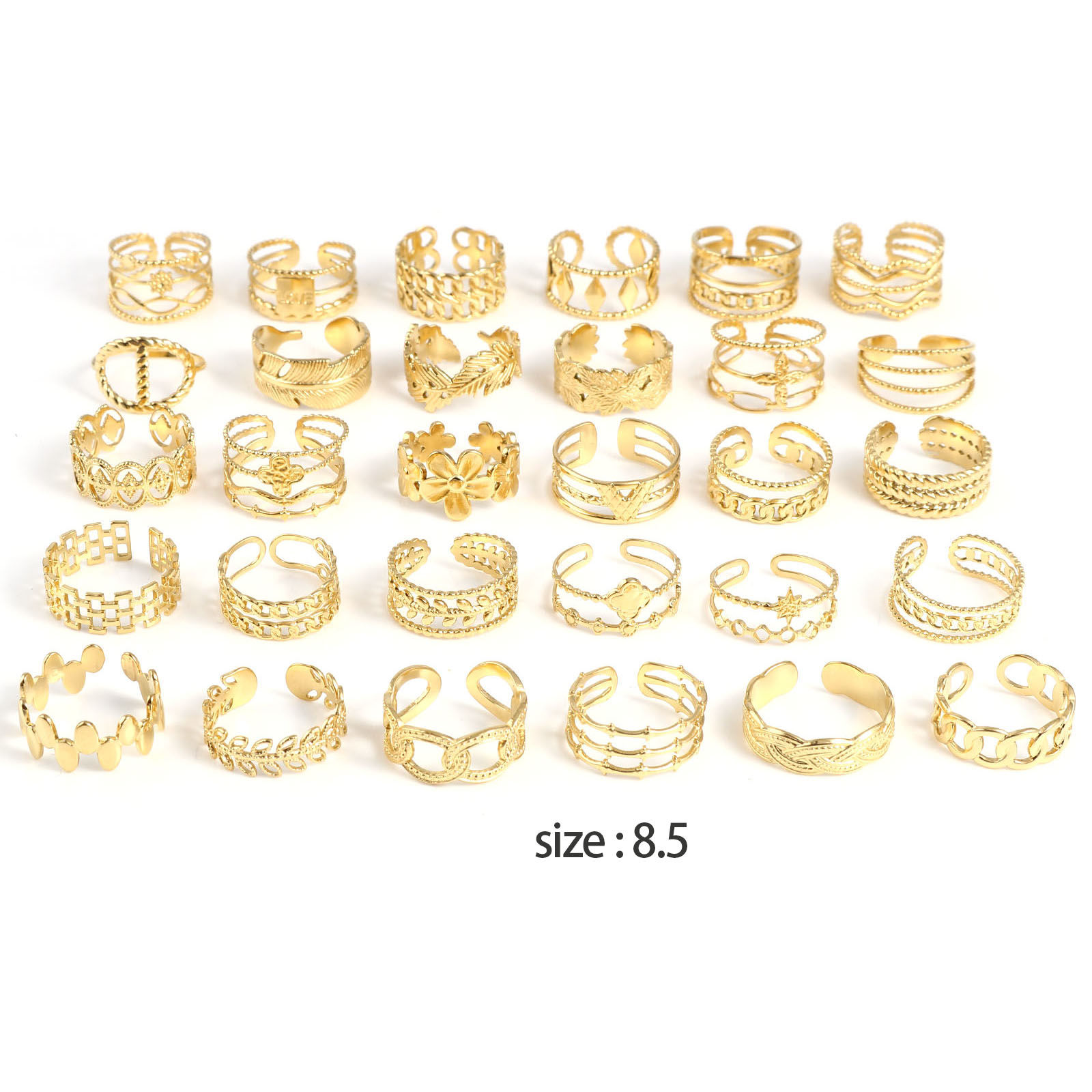 Picture of Stainless Steel Open Adjustable Rings Gold Plated 18.5mm(US size 8.5), 1 Piece
