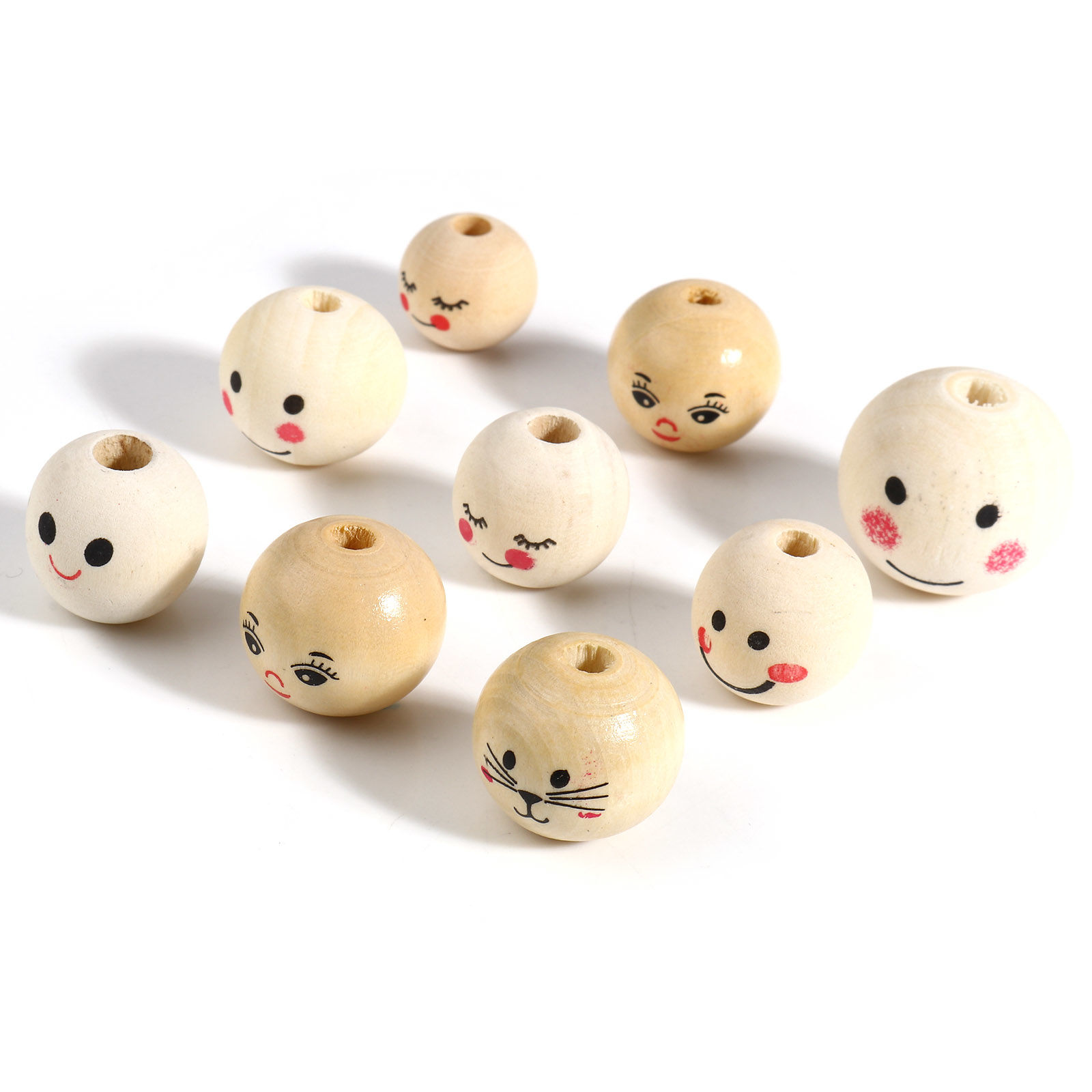 Picture of Natural Wood Spacer Beads Round Beige Smile 20 PCs