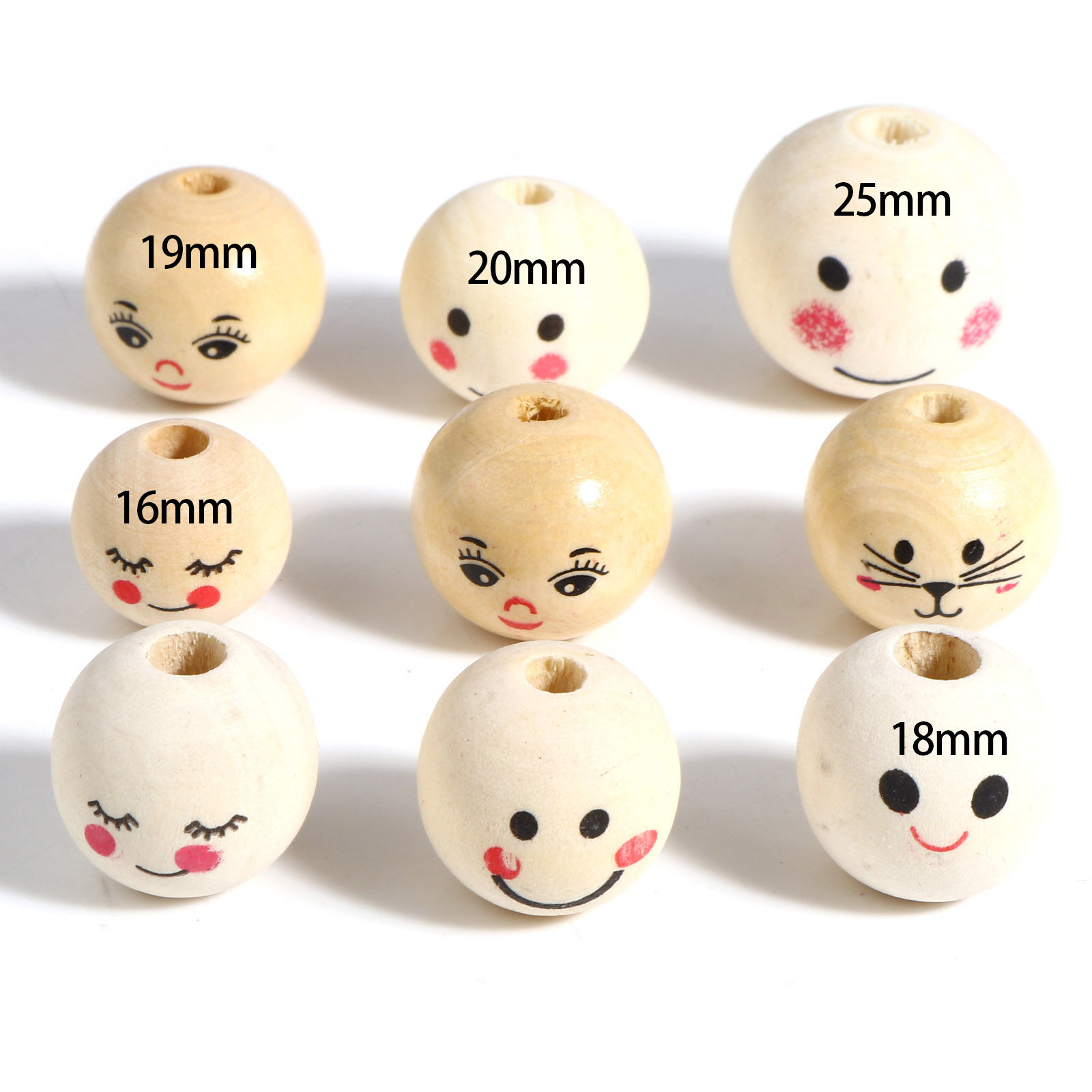 Picture of Natural Wood Spacer Beads Round Beige Smile 20 PCs