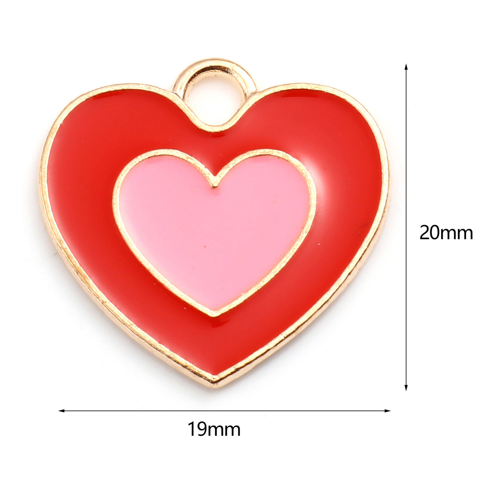Picture of Zinc Based Alloy Valentine's Day Charms Heart Gold Plated Multicolor Enamel 20mm x 19mm, 20 PCs