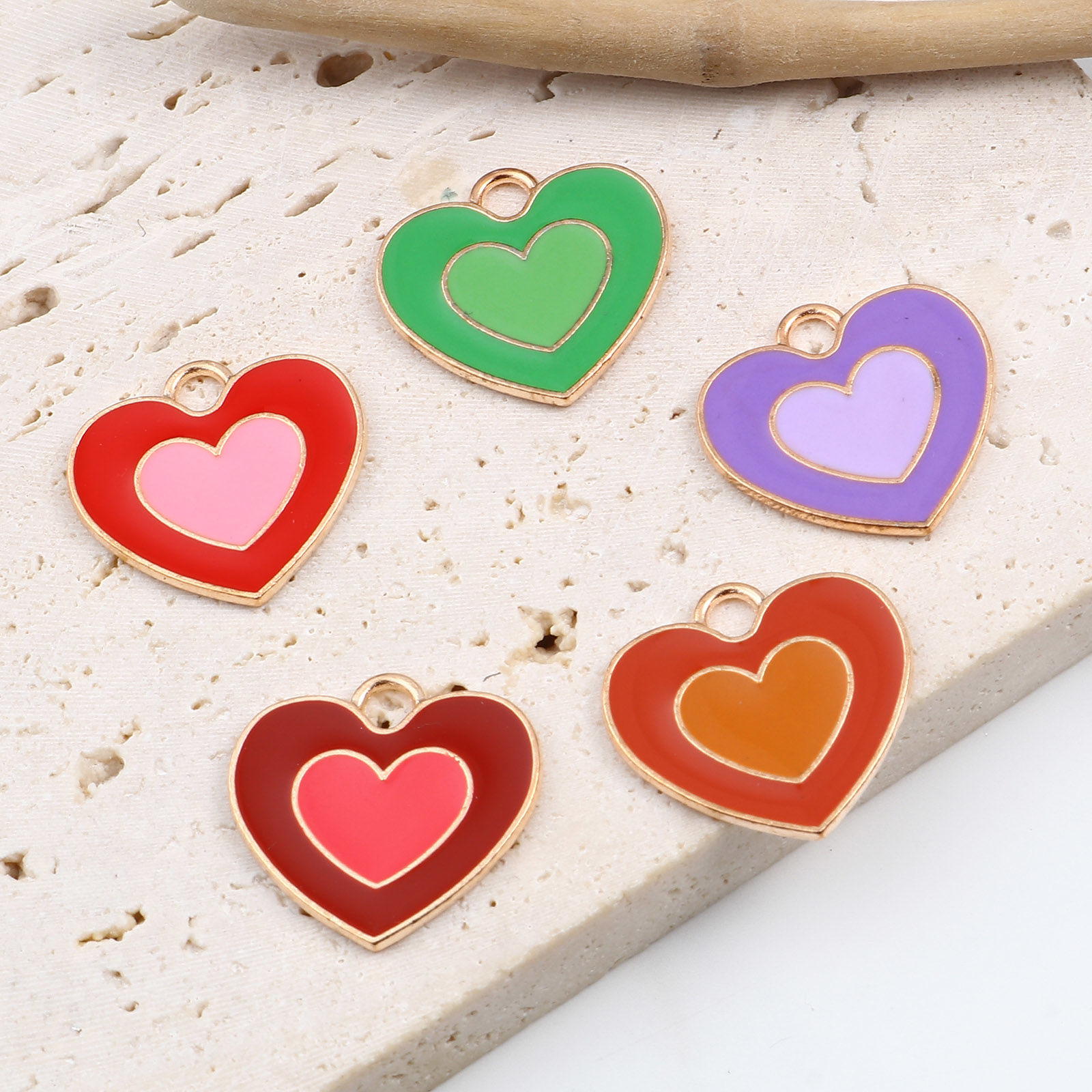 Picture of Zinc Based Alloy Valentine's Day Charms Heart Gold Plated Multicolor Enamel 20mm x 19mm, 20 PCs