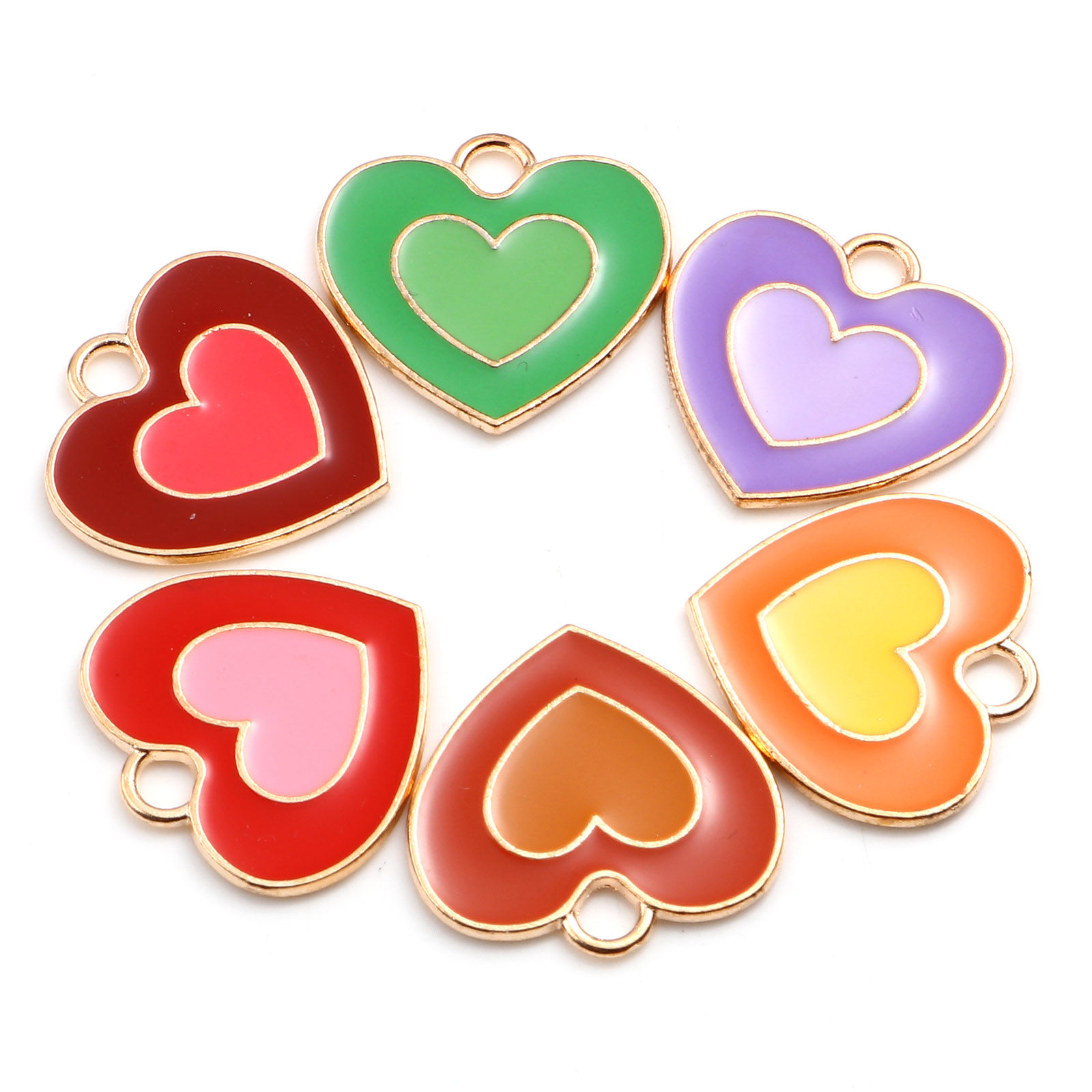 Picture of Zinc Based Alloy Valentine's Day Charms Heart Gold Plated Multicolor Enamel 20mm x 19mm, 20 PCs