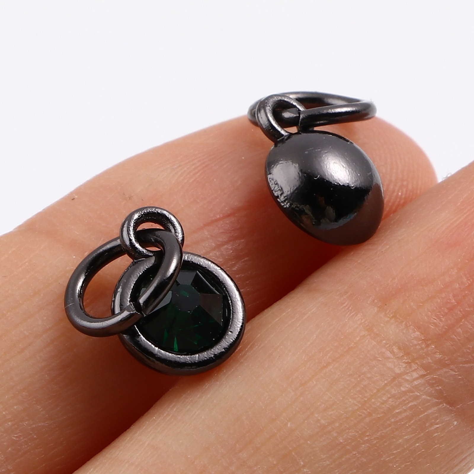 Picture of Zinc Based Alloy & Glass Birthstone Charms Round Gunmetal Multicolor 15mm x 7mm, 10 PCs