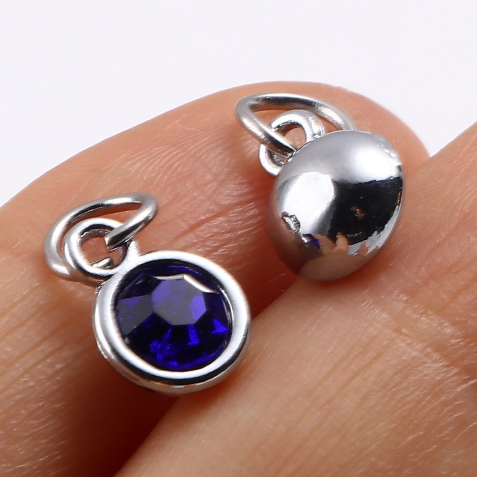 Picture of Zinc Based Alloy & Glass Birthstone Charms Round Silver Tone Multicolor 14mm x 7mm, 10 PCs