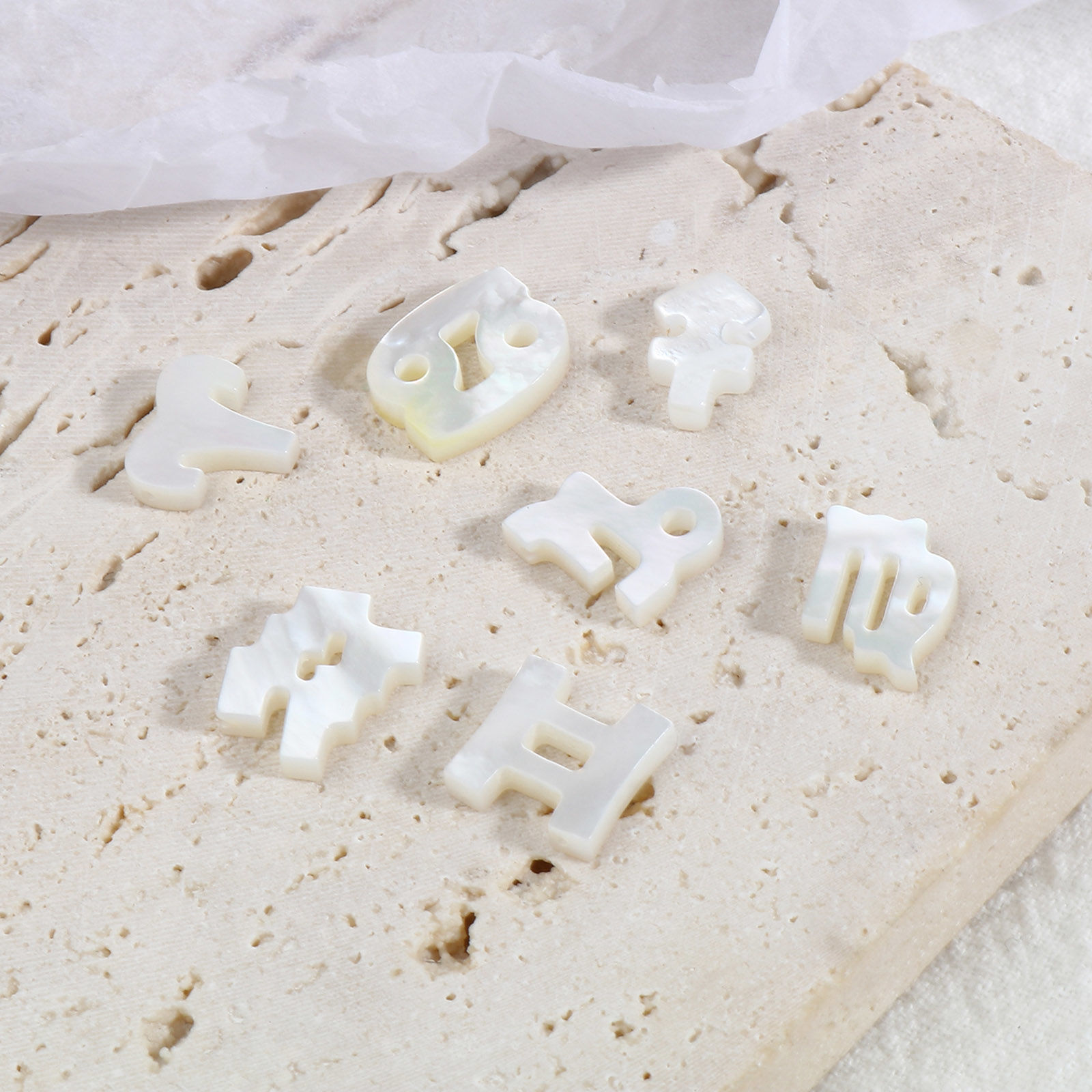 Изображение Бусины из Раковины, Знак Зодиака , Оff-Белый 2 ШТ