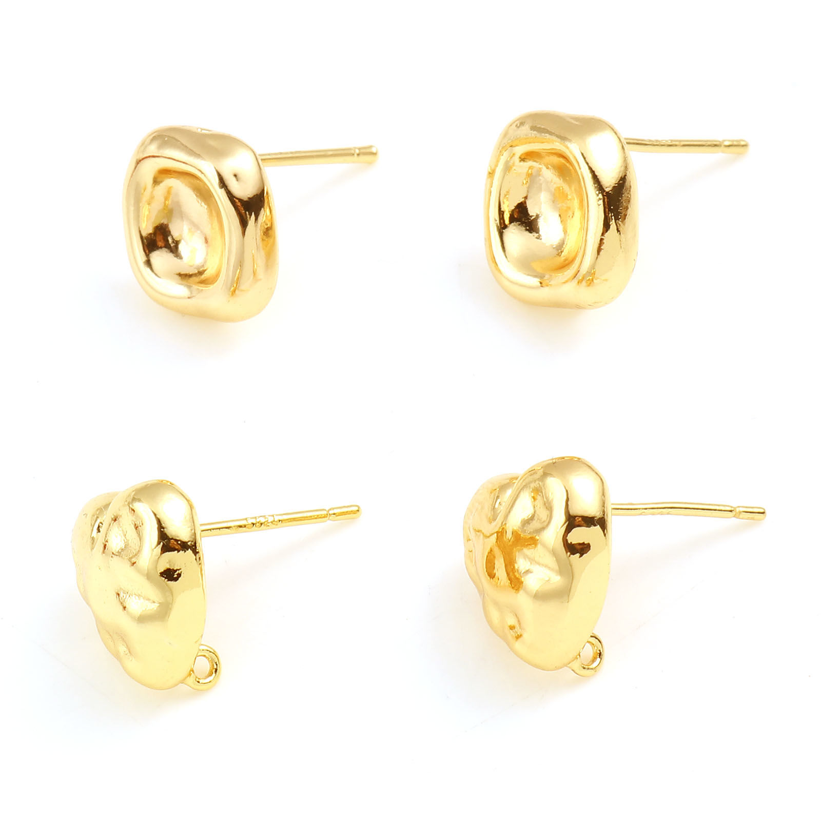 Immagine di Ottone Orecchini a Perno 18K Vero Oro Placcato Geometrica Cuore W/ Loop Dimensione di Posta / Cavo: (21 misura), 2 Pz