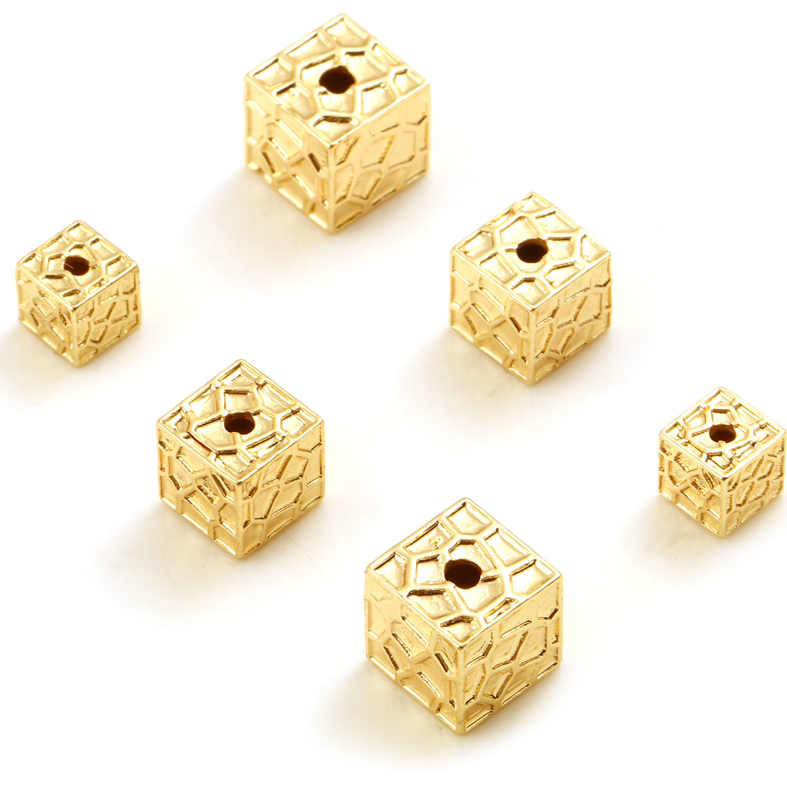 Picture of Brass Beads 18K Real Gold Plated Square Geometric 2 PCs