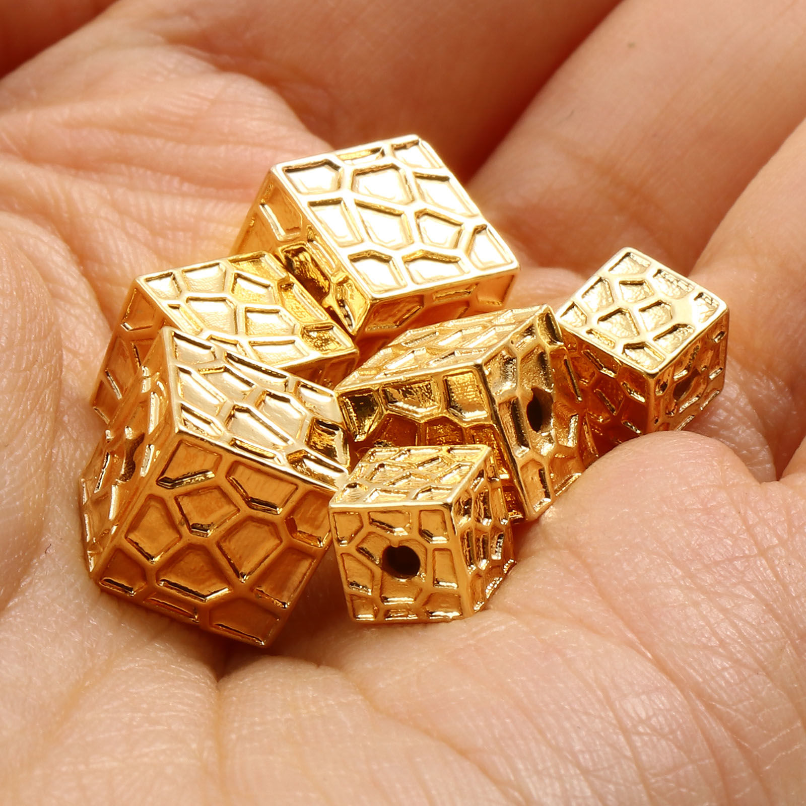 Picture of Brass Beads 18K Real Gold Plated Square Geometric 2 PCs