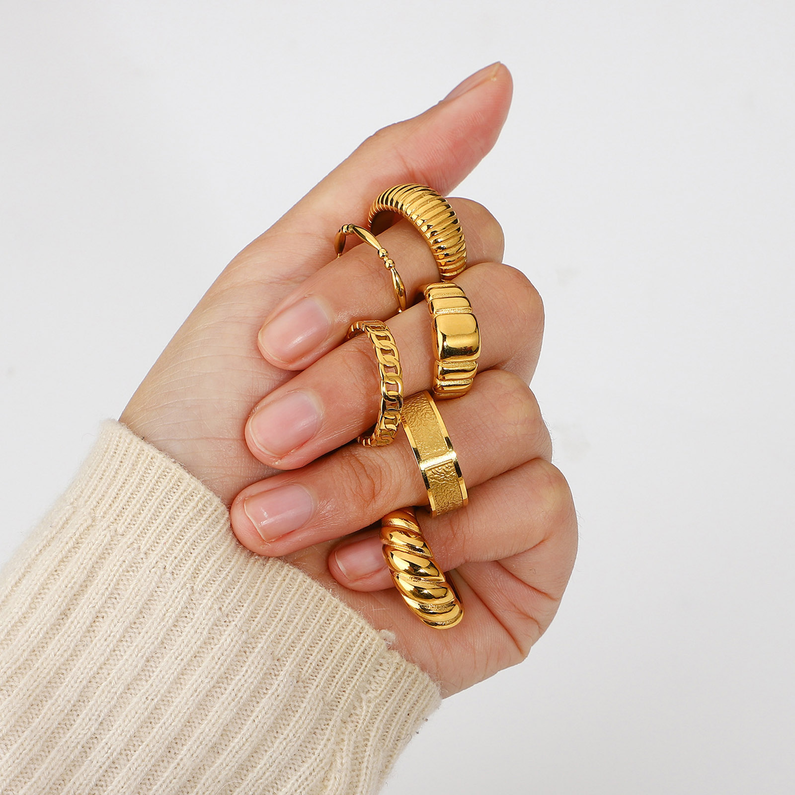 Picture of Eco-friendly Simple & Casual Ins Style 18K Gold Plated 304 Stainless Steel Unadjustable Rings For Women