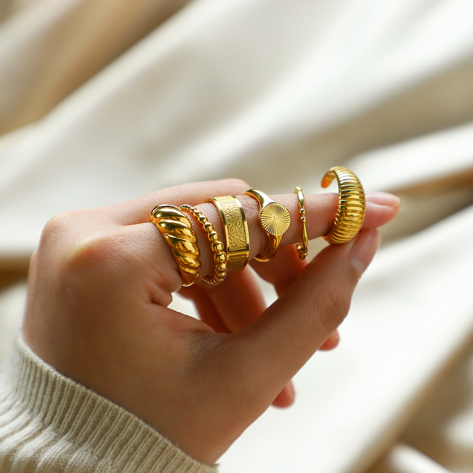 Picture of Eco-friendly Simple & Casual Ins Style 18K Gold Plated 304 Stainless Steel Unadjustable Rings For Women