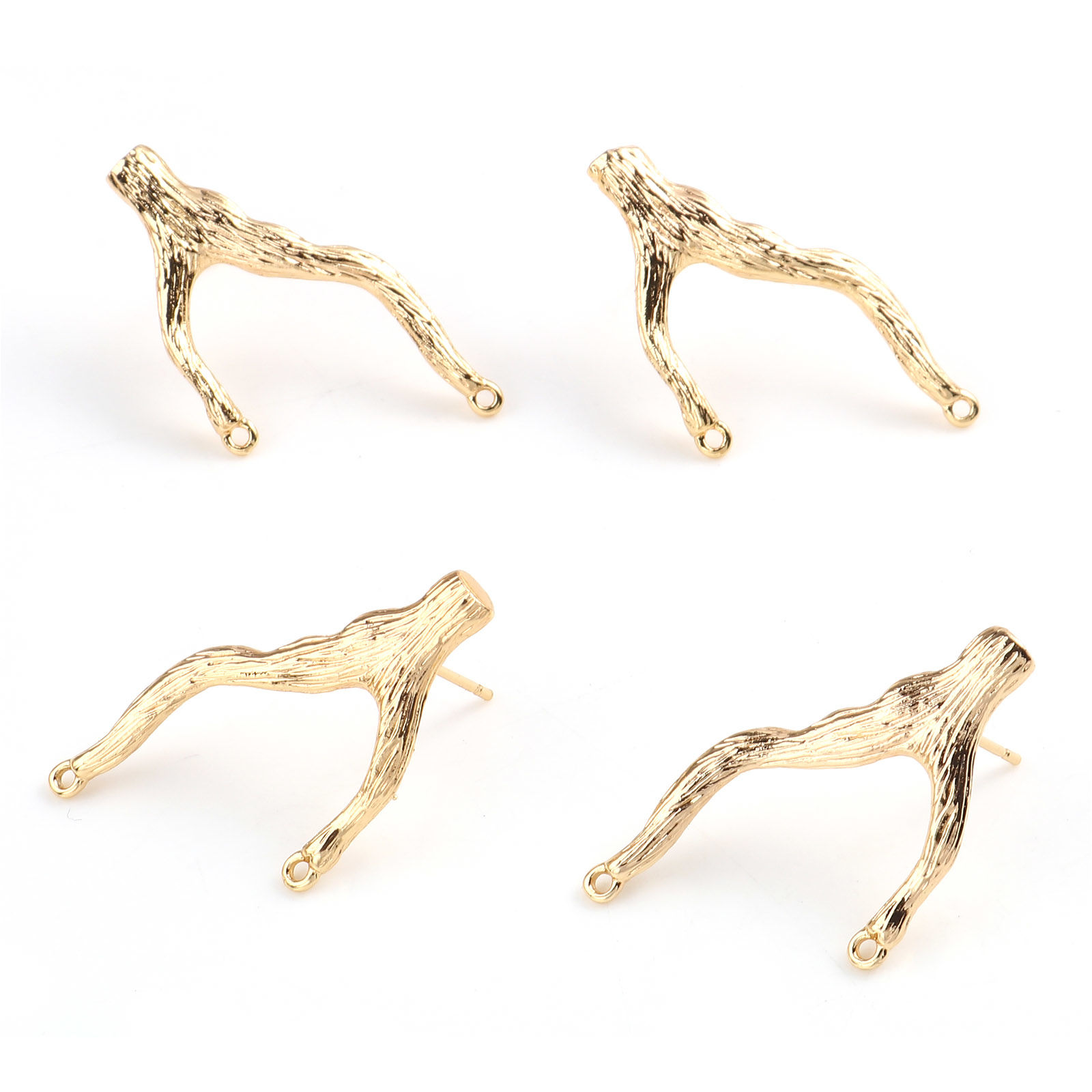 Immagine di Ottone Orecchini a Perno 18K Vero Oro Placcato Ramo 2 Pz