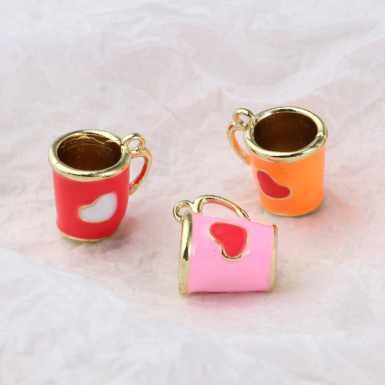 Picture of Zinc Based Alloy Valentine's Day Charms Cup Gold Plated Multicolor Heart Enamel 14mm x 13mm, 2 PCs