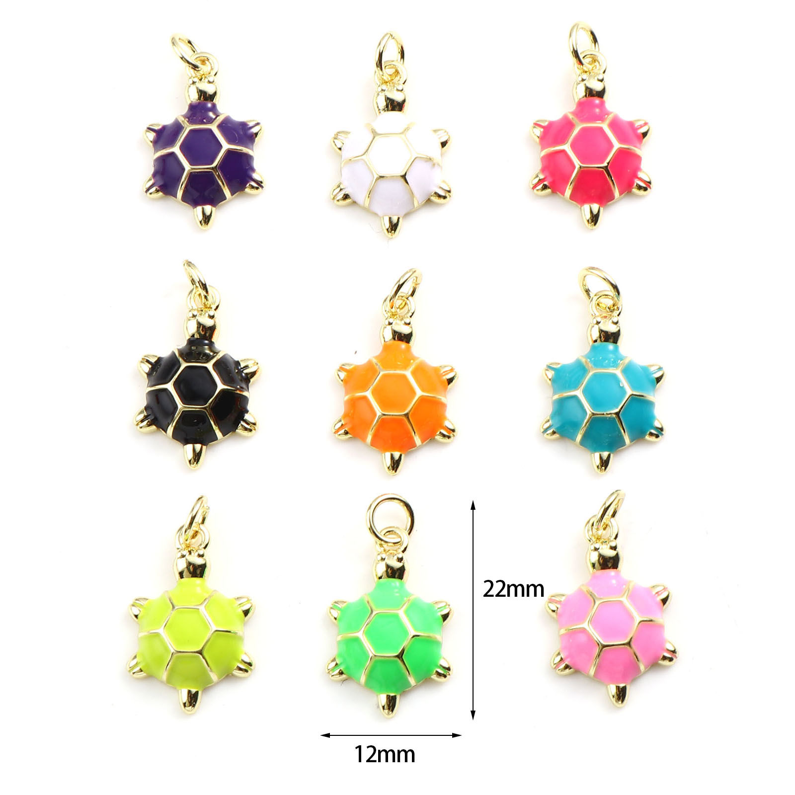 Picture of Brass Ocean Jewelry Charms Gold Plated Multicolor Sea Turtle Animal Enamel 22mm x 12mm, 2 PCs