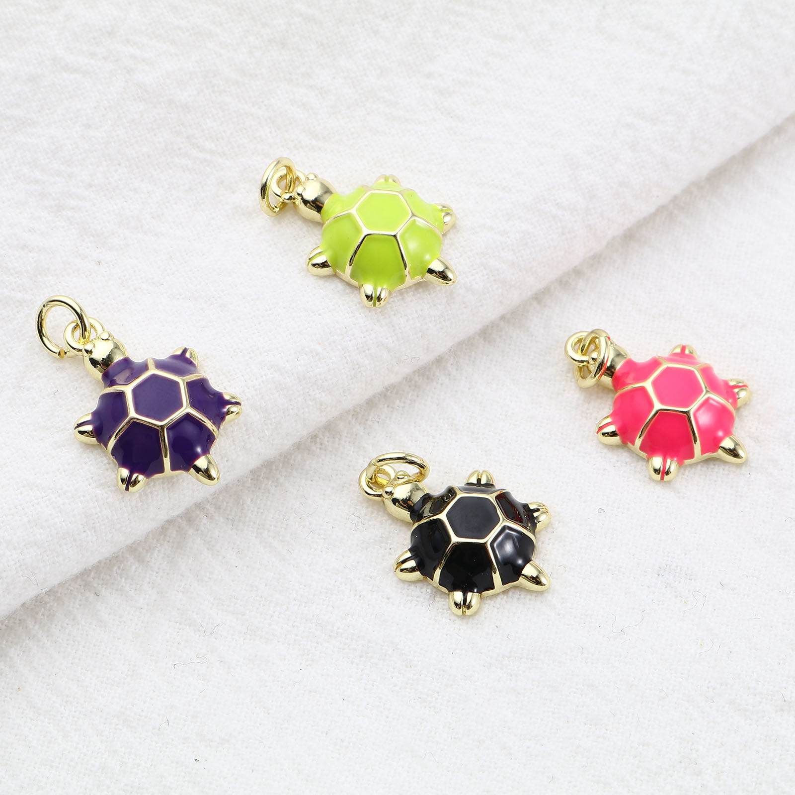 Picture of Brass Ocean Jewelry Charms Gold Plated Multicolor Sea Turtle Animal Enamel 22mm x 12mm, 2 PCs