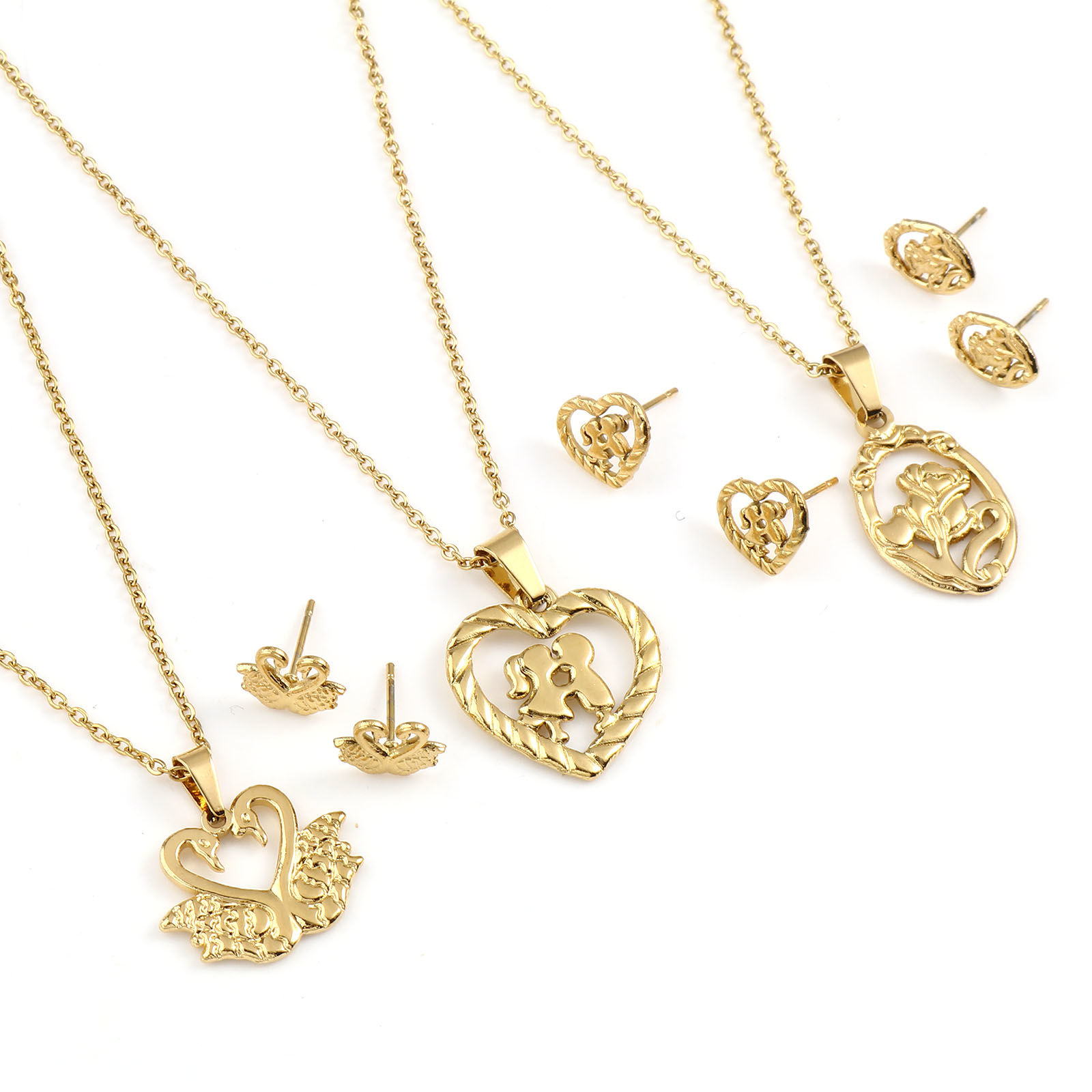 Imagen de 201 Acero Inoxidable Joyería Collar Pendiente Juego Chapado en Oro Post/ Wire Size: (21 gauge), 1 Juego ( 2 Unidades/Juego)