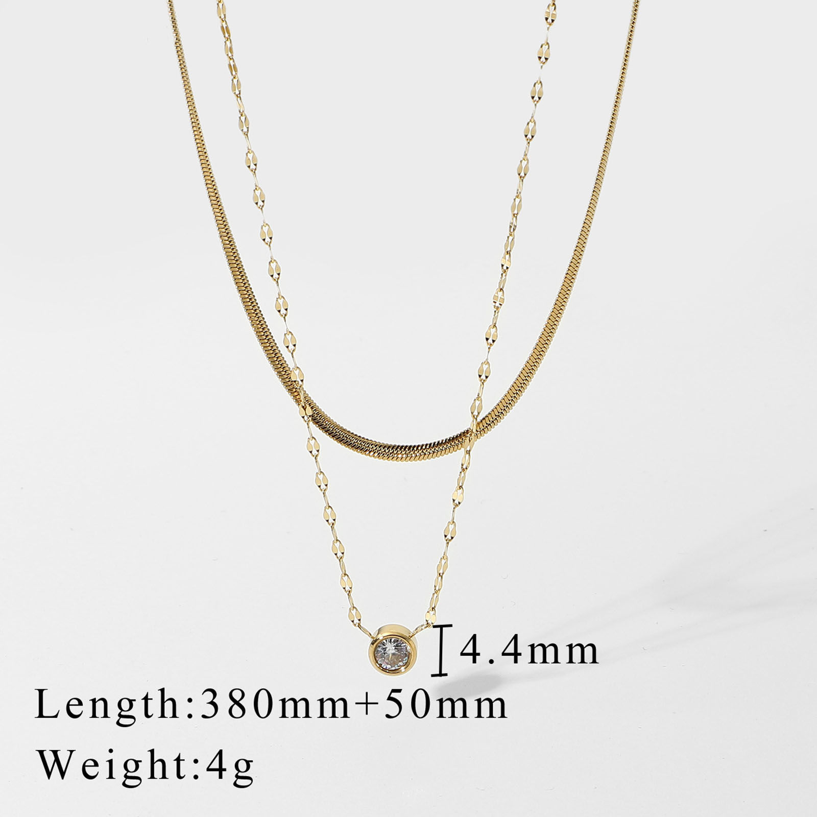 Изображение Нержавеющая Сталь Многослойное ожерелье 18K Позолоченный Круглые Прозрачный Искусственный Циркон 38см длина 1 ШТ