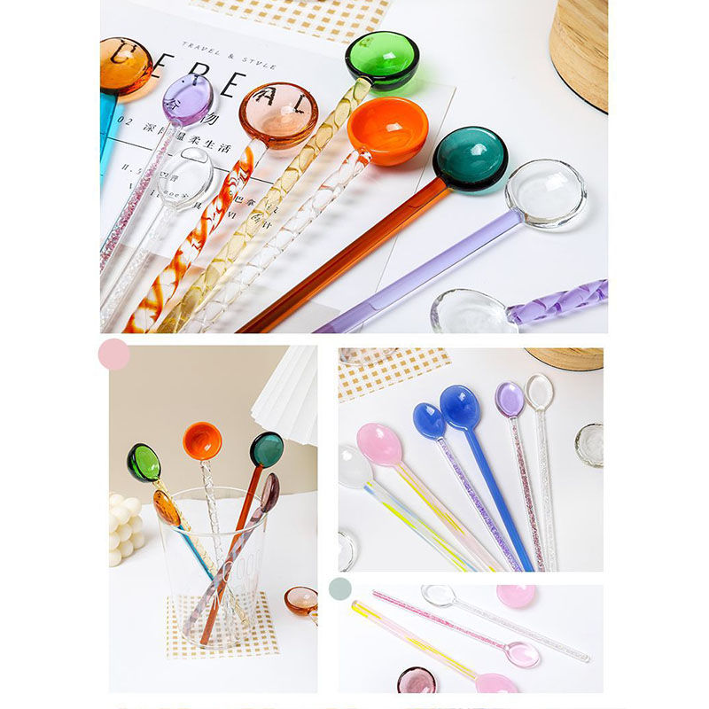 高温耐性ホウケイ酸ガラスかわいいカラフルなミキシングスプーン食器カトラリー食器 の画像