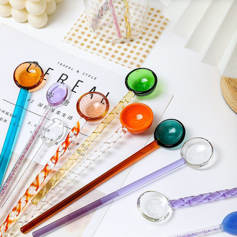 高温耐性ホウケイ酸ガラスかわいいカラフルなミキシングスプーン食器カトラリー食器 の画像