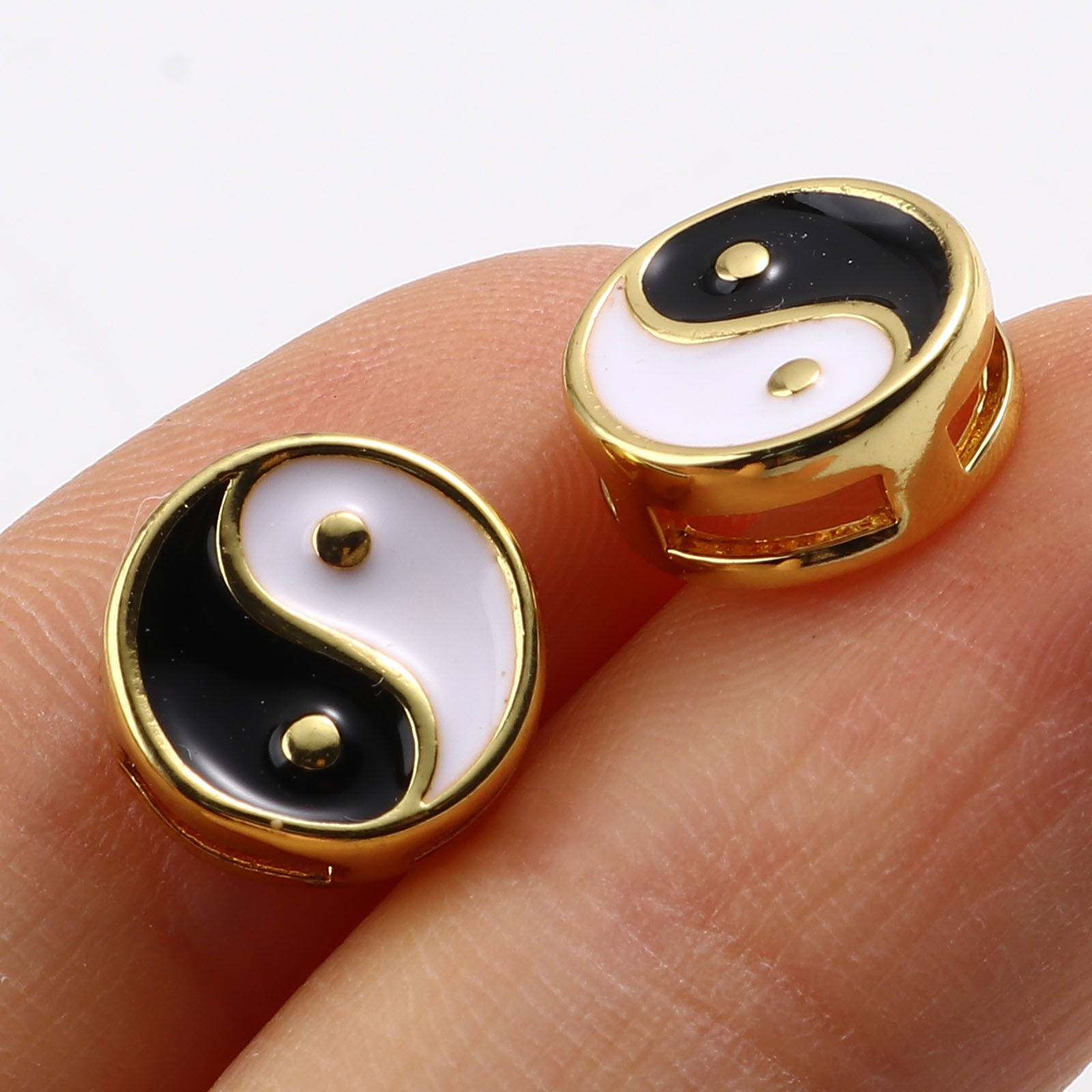 Picture of Brass Religious Spacer Beads Gold Plated Multicolor Flat Round Eight Diagrams Enamel 10mm Dia., Hole: Approx 5mmx1.4mm, 1 Piece