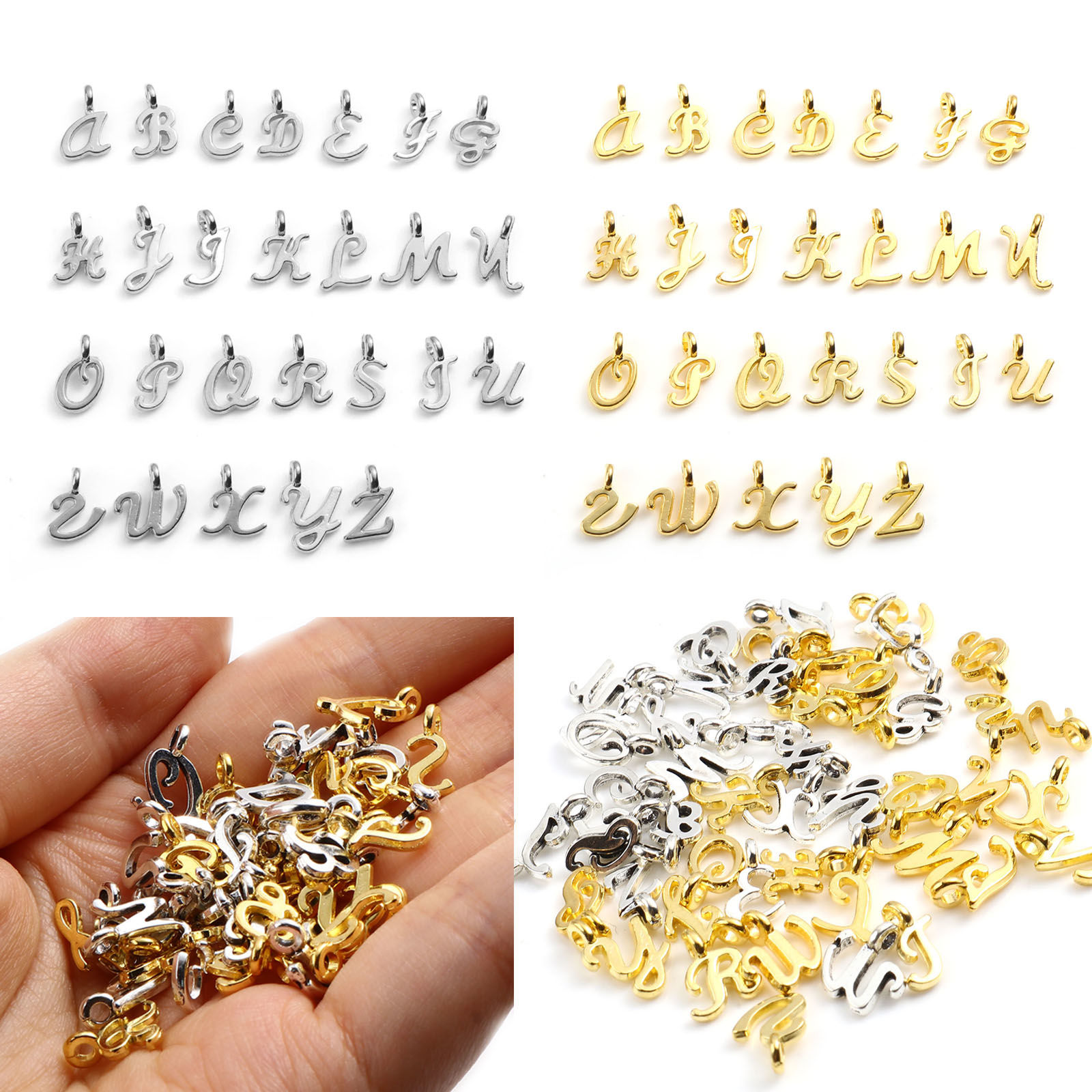Image de Breloques en Alliage de Zinc Lettre Multicolore 13mm x 9mm, 1 Kit ( 26 Pcs/Kit)