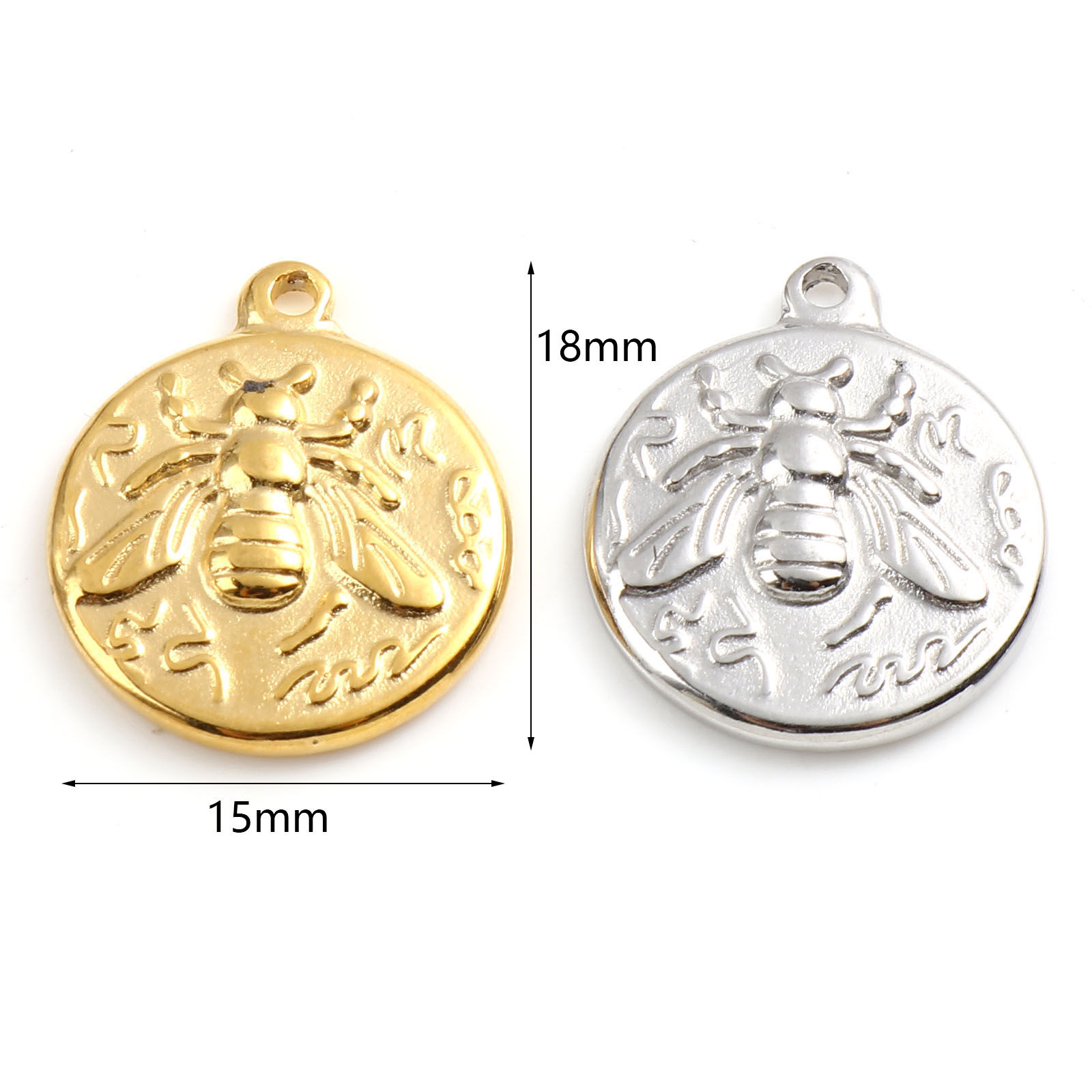 Picture of Stainless Steel Insect Charms Round Disc Multicolor Bee 18mm x 15mm, 1 Piece