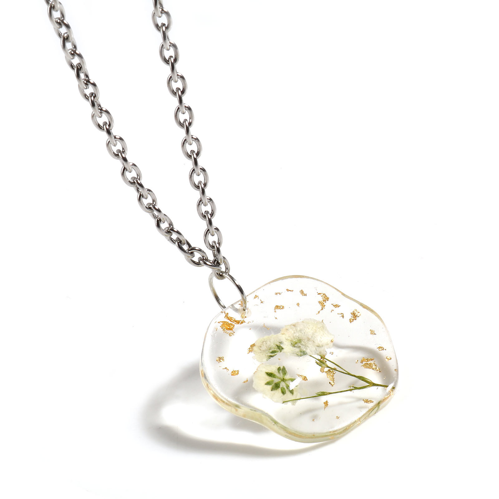 レジン + ドライフラワー チャーム 箔 多色 透明 1 個 の画像