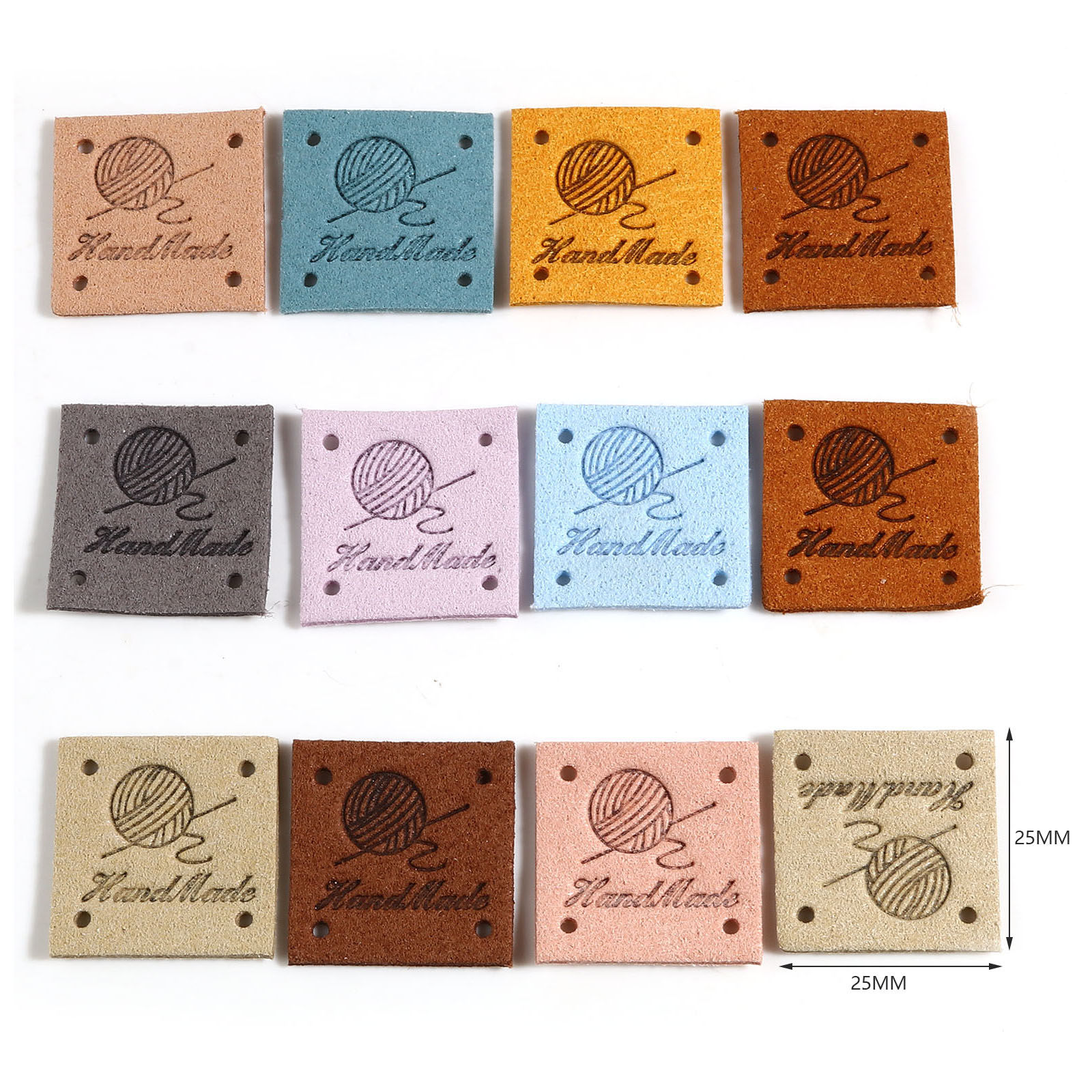 Picture of Microfiber Label Tags Ball of yarn Multicolor Square Pattern " Handmade " Faux Suede 25mm x 25mm , 20 PCs