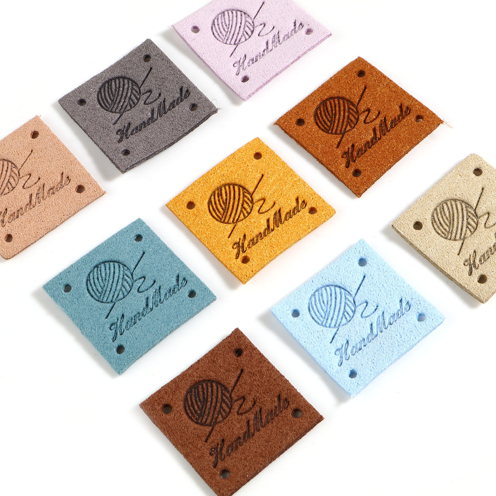 Picture of Microfiber Label Tags Ball of yarn Multicolor Square Pattern " Handmade " Faux Suede 25mm x 25mm , 20 PCs