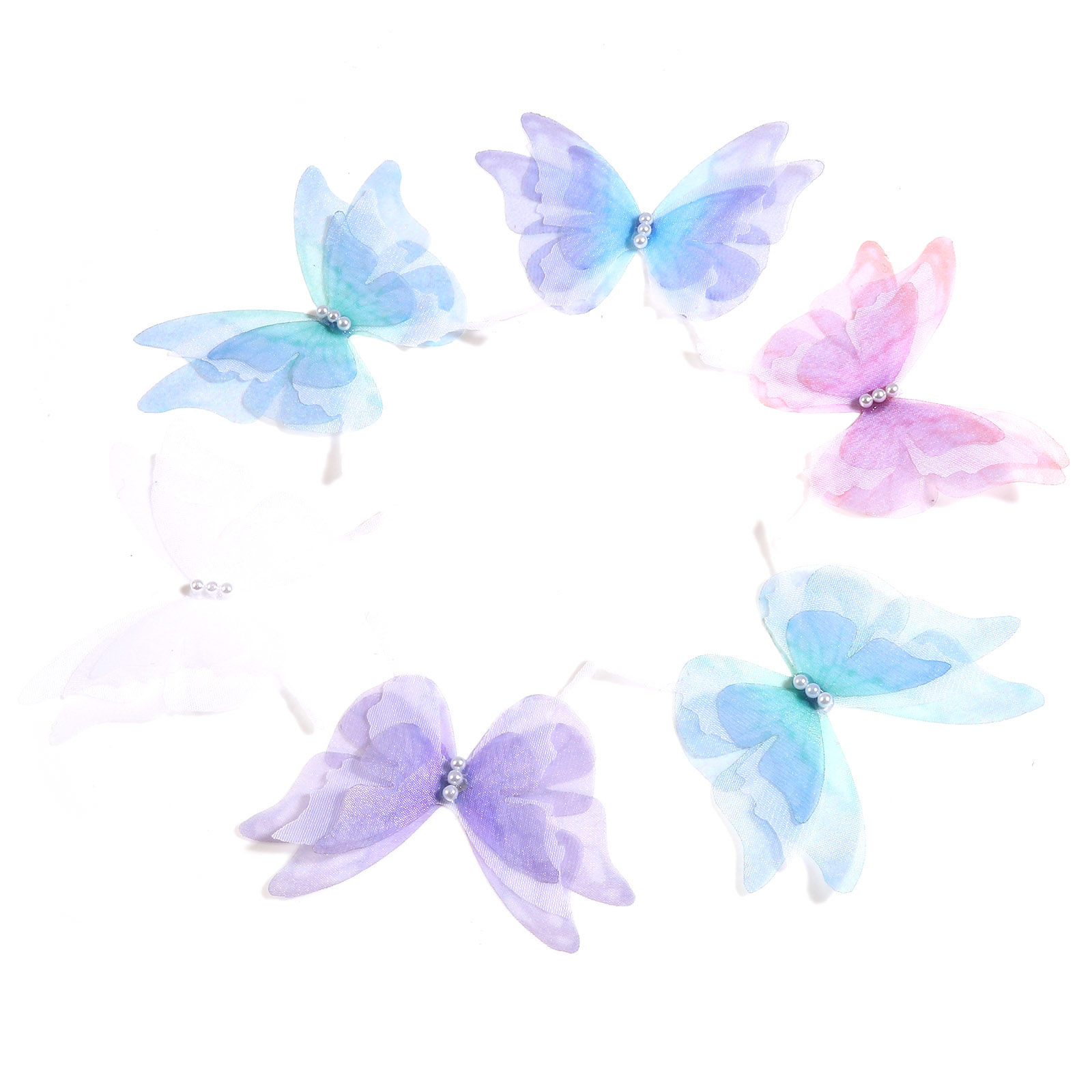Picture of Organza Ethereal Butterfly Appliques Patches DIY Scrapbooking Multicolor Butterfly Animal Transparent 6.5cm x 5.5cm, 2 PCs
