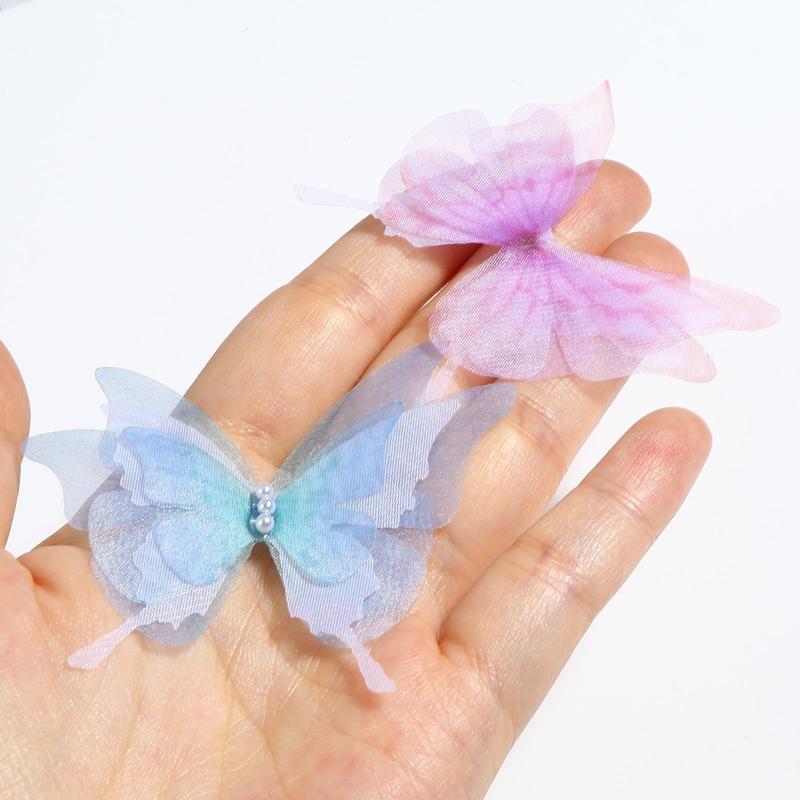 Picture of Organza Ethereal Butterfly Appliques Patches DIY Scrapbooking Multicolor Butterfly Animal Transparent 6.5cm x 5.5cm, 2 PCs
