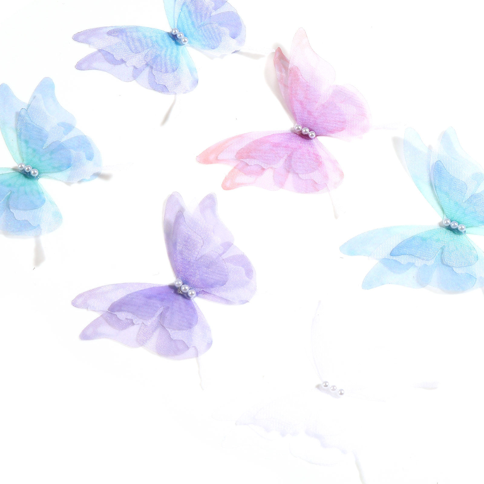Picture of Organza Ethereal Butterfly Appliques Patches DIY Scrapbooking Multicolor Butterfly Animal Transparent 6.5cm x 5.5cm, 2 PCs