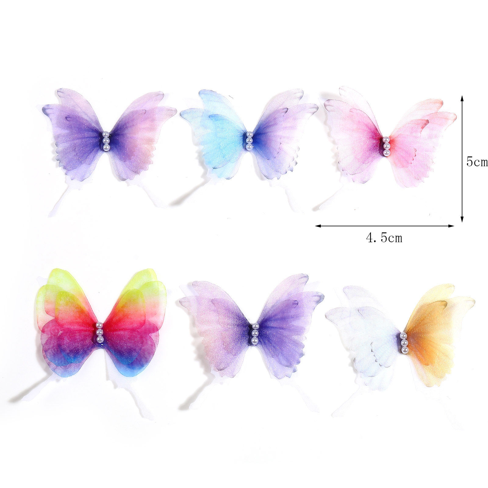 Picture of Organza Ethereal Butterfly Appliques Patches DIY Scrapbooking Multicolor Butterfly Animal Transparent 5cm x 4.5cm, 2 PCs