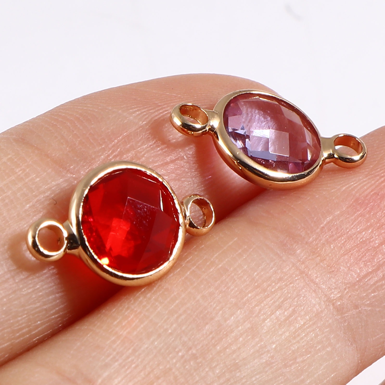 Bild von Messing + Glas Monatsstein Verbinder Vergoldet Bunt Rund Facettiert 15mm x 9mm, 5 Stück