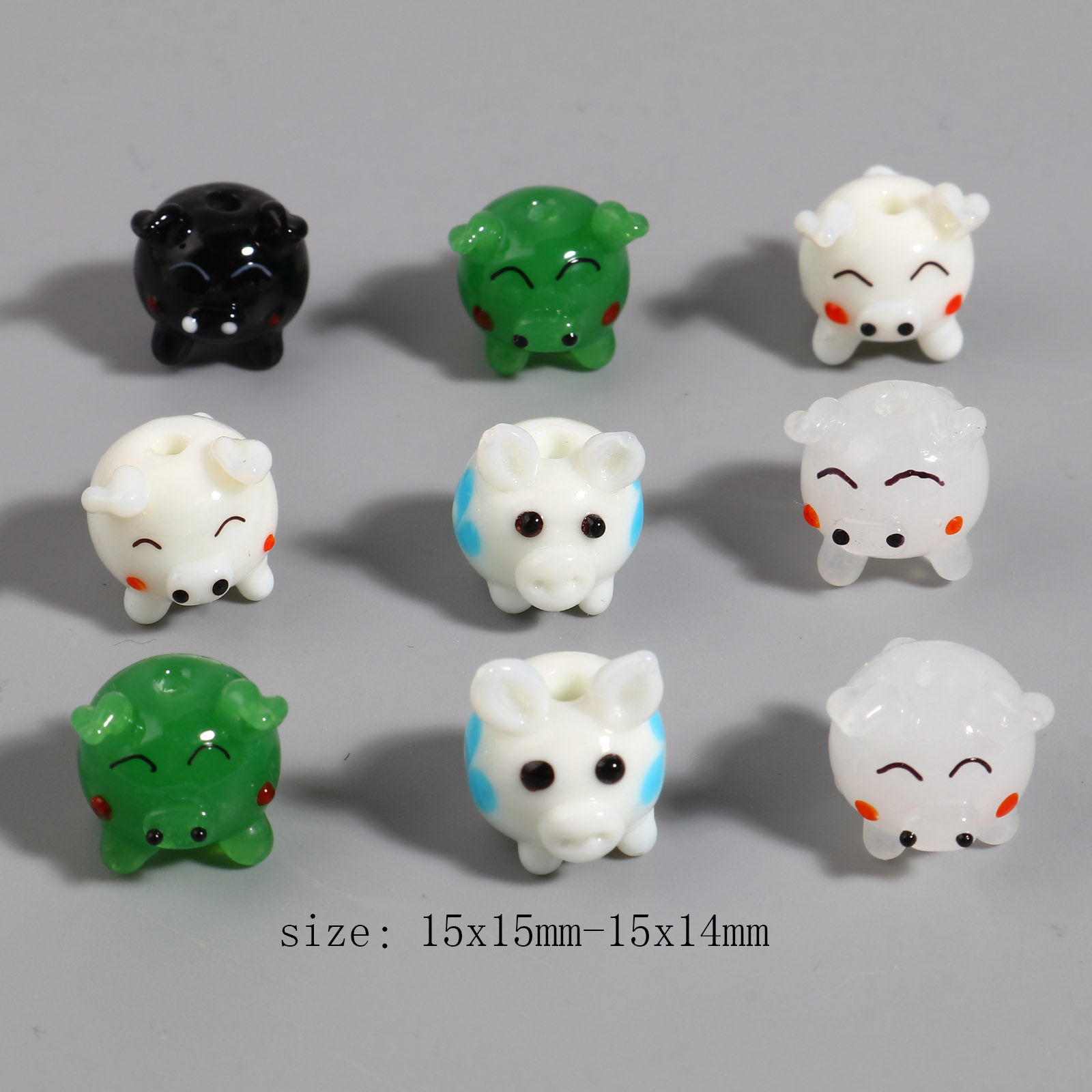 Picture of Lampwork Glass Beads Pig Animal Multicolor About 15mm x 15mm, Hole: Approx 2.4mm, 1 Piece