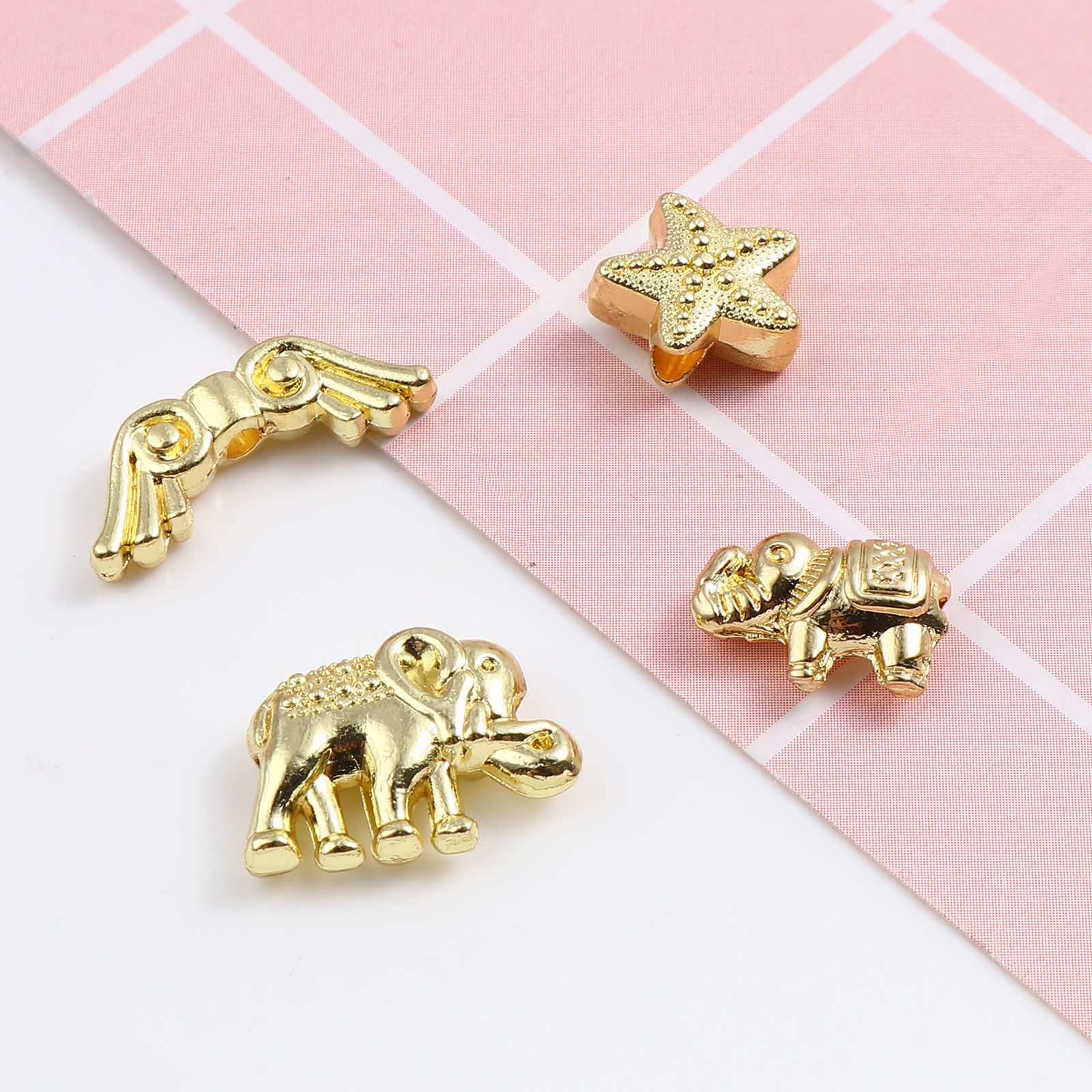 Picture of Zinc Based Alloy Spacer Large Hole Charm Beads Gold Plated 10 PCs