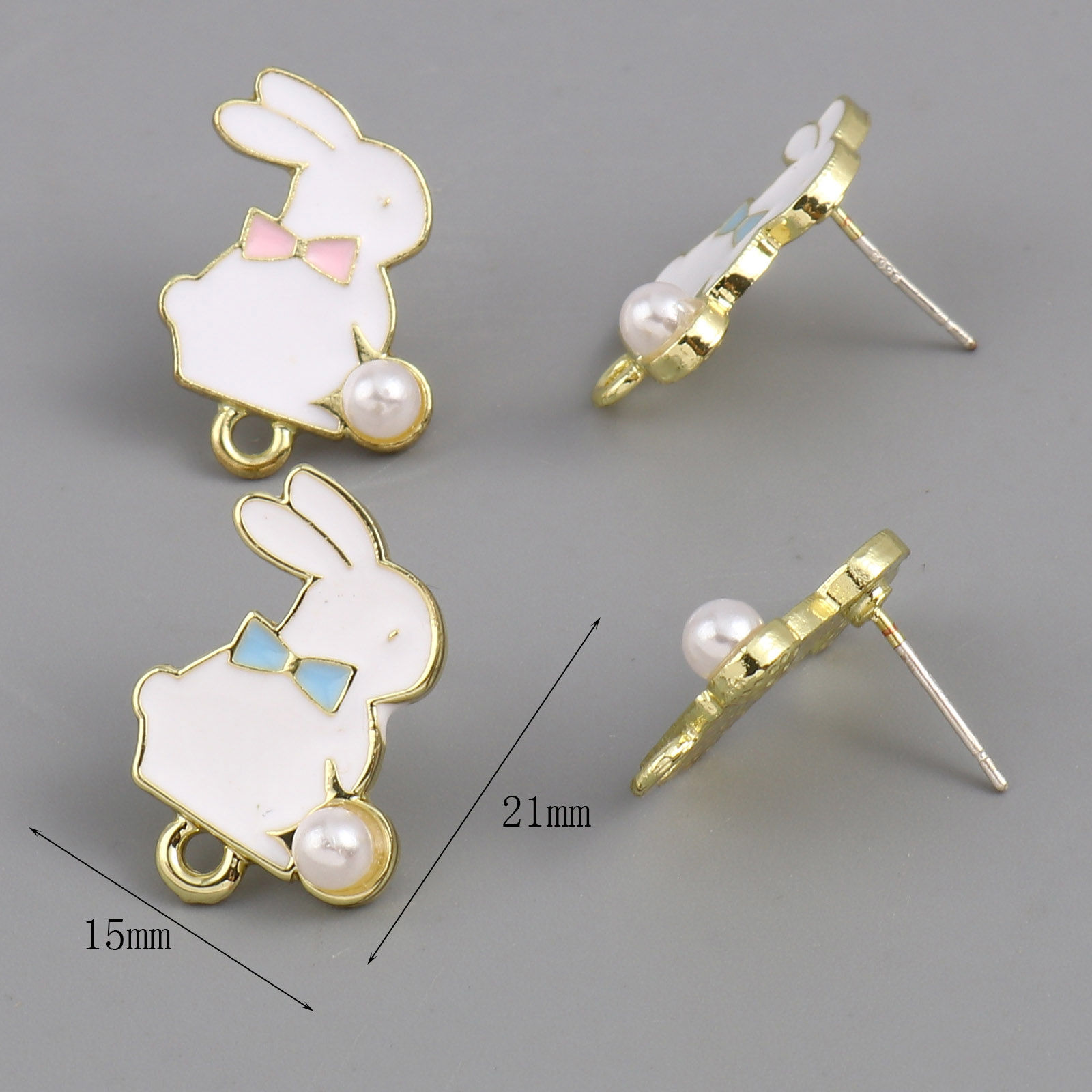 Изображение Цинковый Сплав+Акриловый(Без Кадмия) Серьги ШпилькиДеталь Заяц Позолоченный Разноцветный C /Петля 21мм x 15мм, 6 ШТ