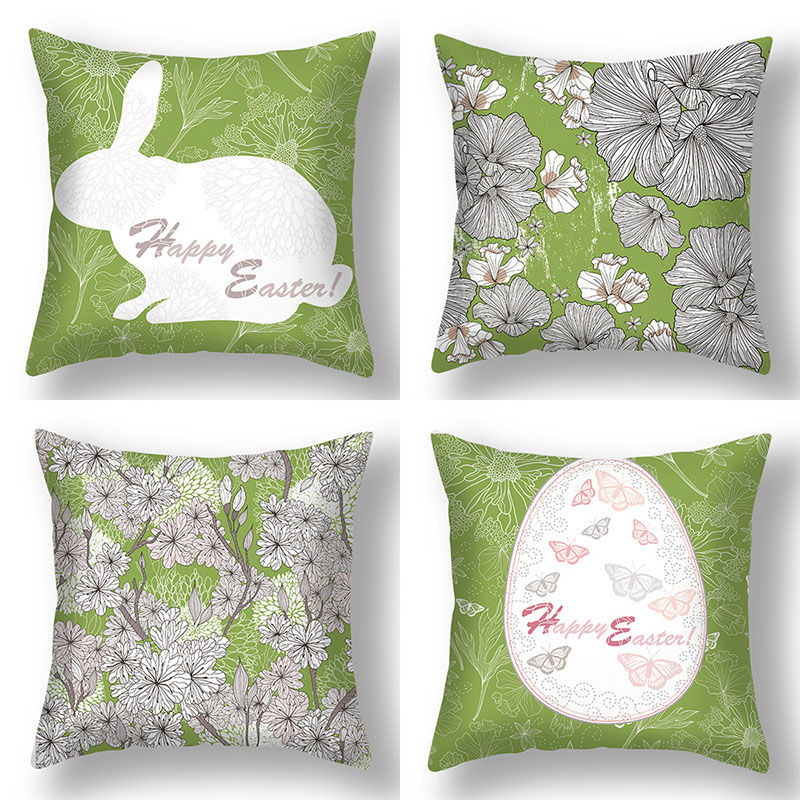 Picture of Easter Flower Pattern Short Plush Velvet Square Pillowcase Home Textile Decoration