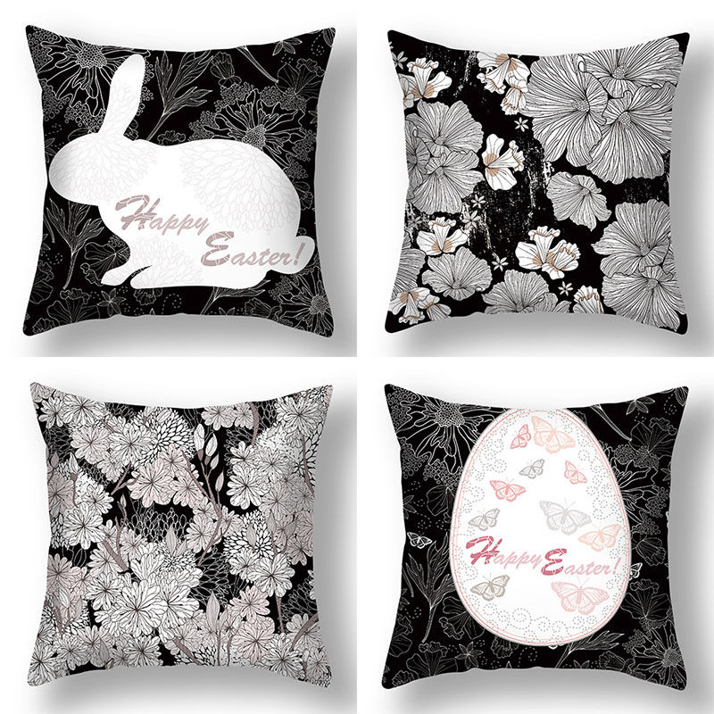 Picture of Easter Flower Pattern Short Plush Velvet Square Pillowcase Home Textile Decoration