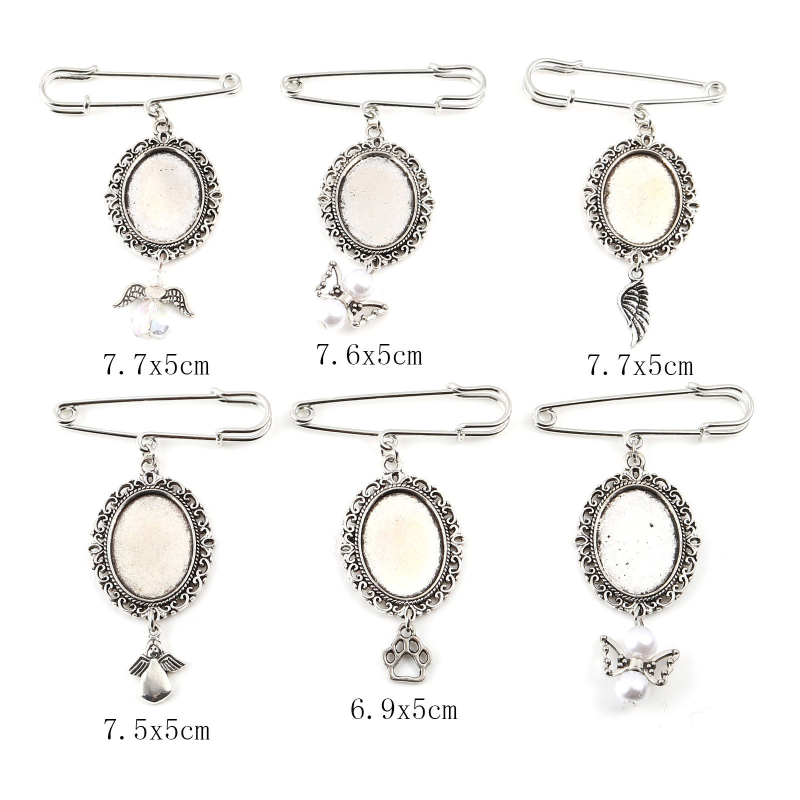 Picture of Zinc Based Alloy Cabochon Settings Pin Brooches Findings Pin Antique Silver Color Cabochon Settings 2 PCs