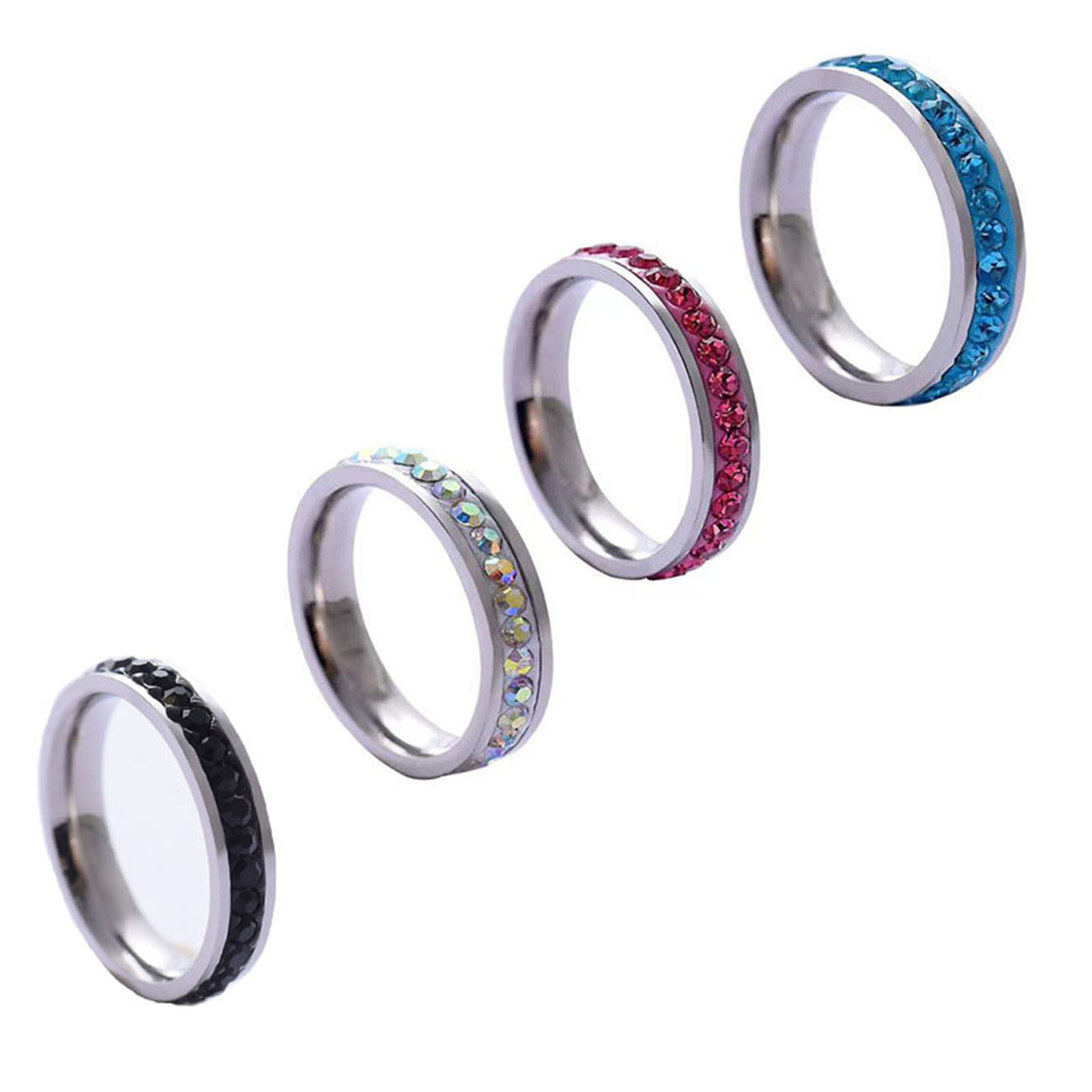 Imagen de 201 Acero Inoxidable Micro Pave No Ajustable Anillos Tono de Plata Multicolor Rhinestone 1 Unidad