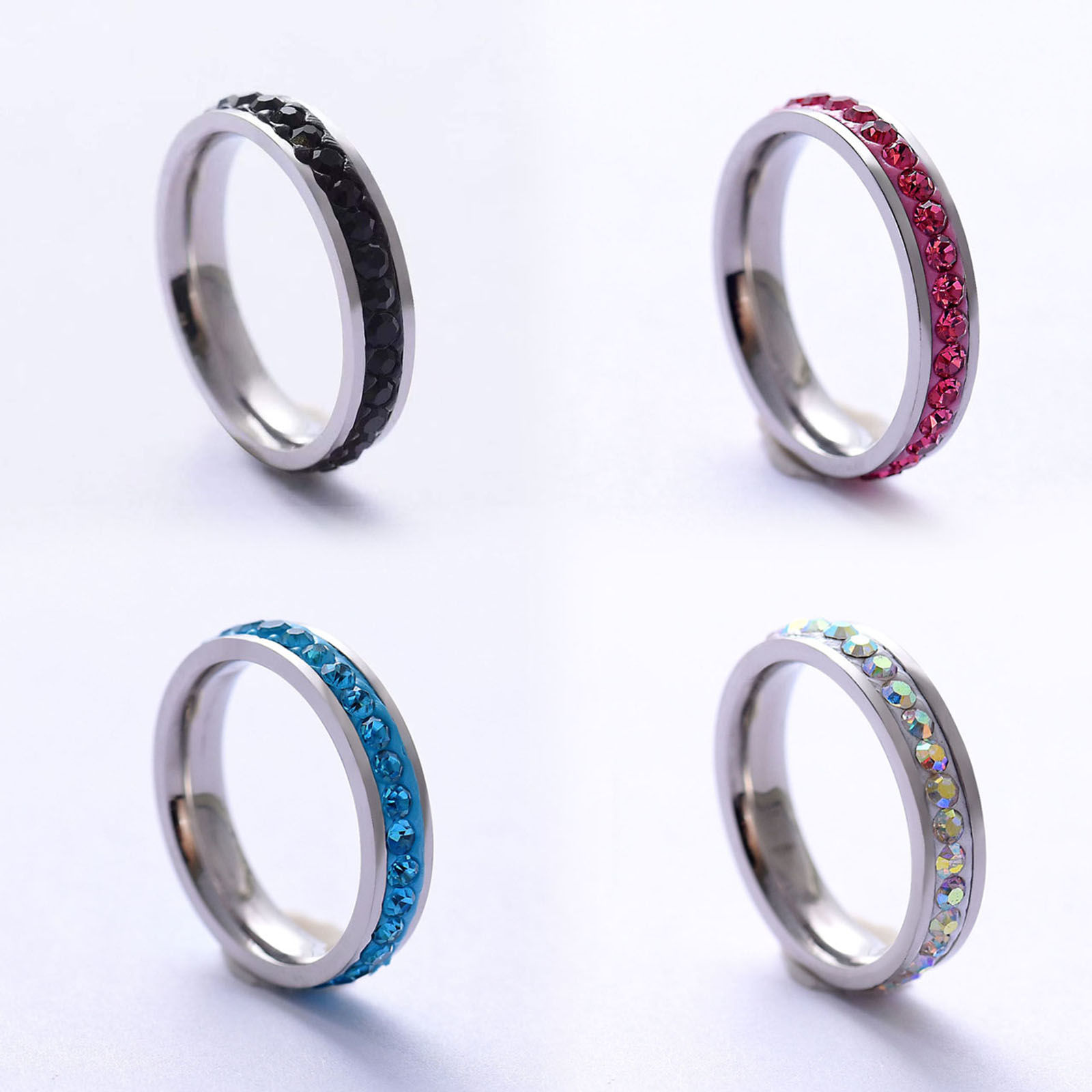 Imagen de 201 Acero Inoxidable Micro Pave No Ajustable Anillos Tono de Plata Multicolor Rhinestone 1 Unidad